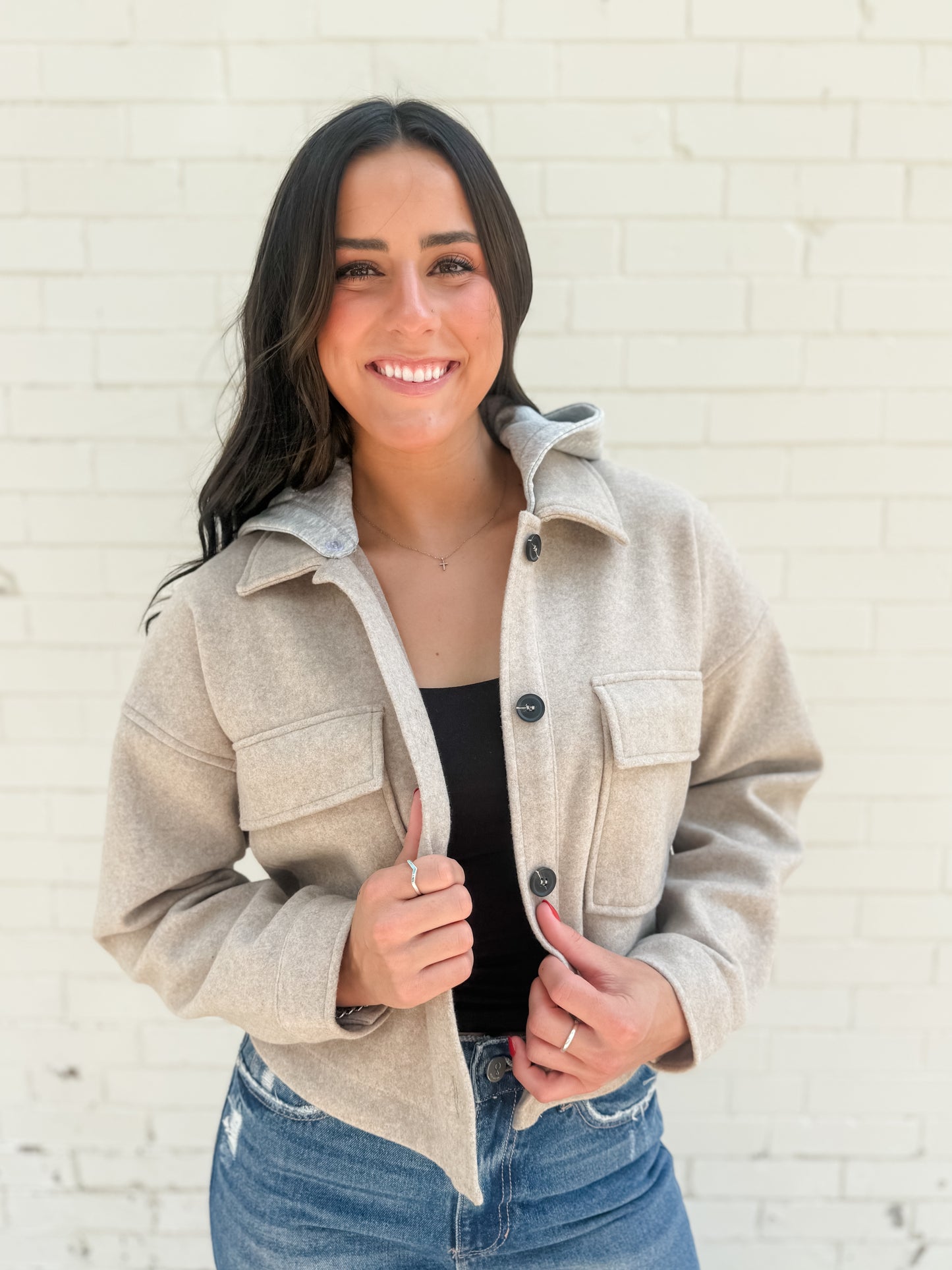 Drunk Love Cropped Shacket - Oatmeal