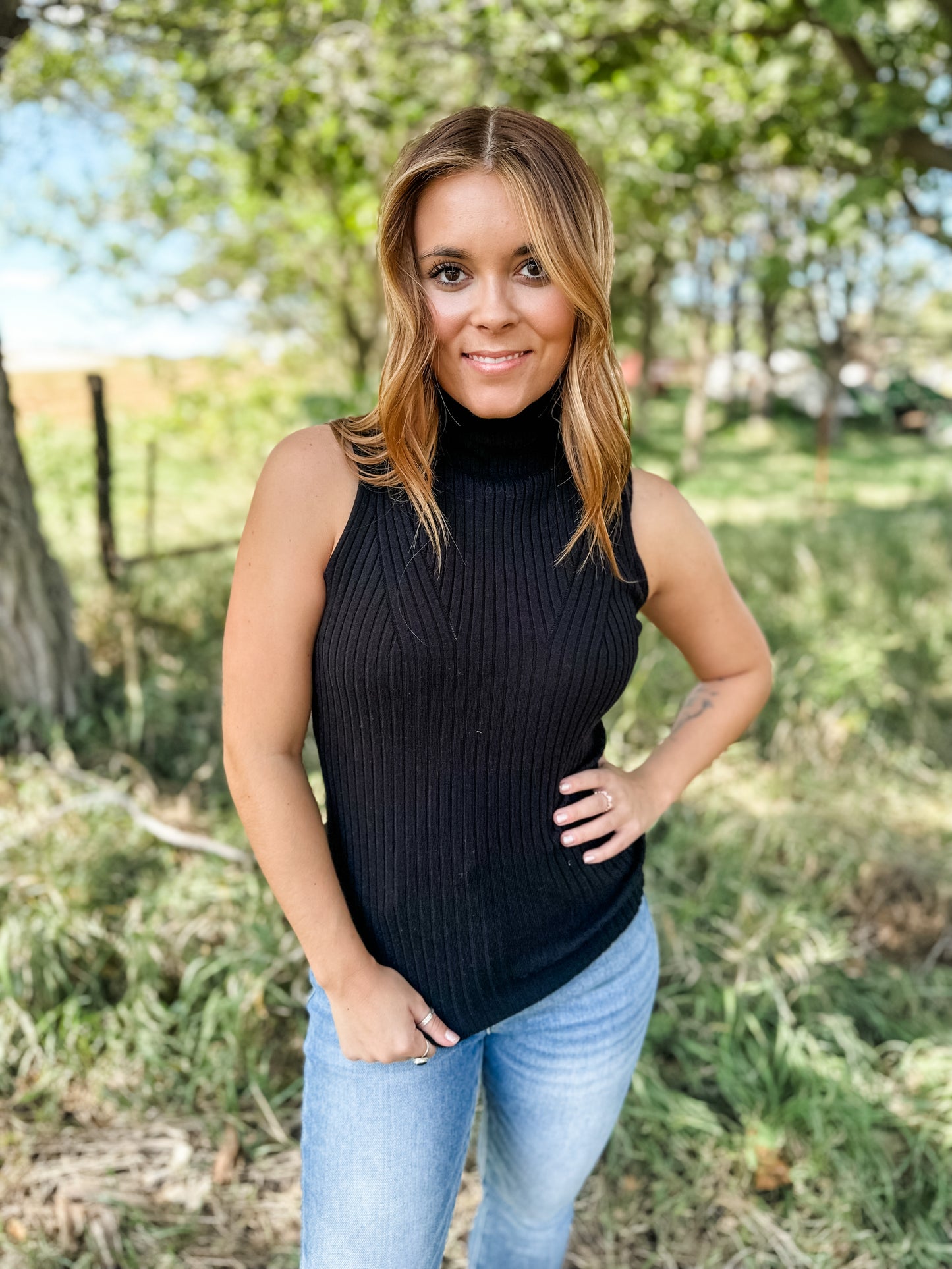 Blaire Ribbed Knit Tank - Black