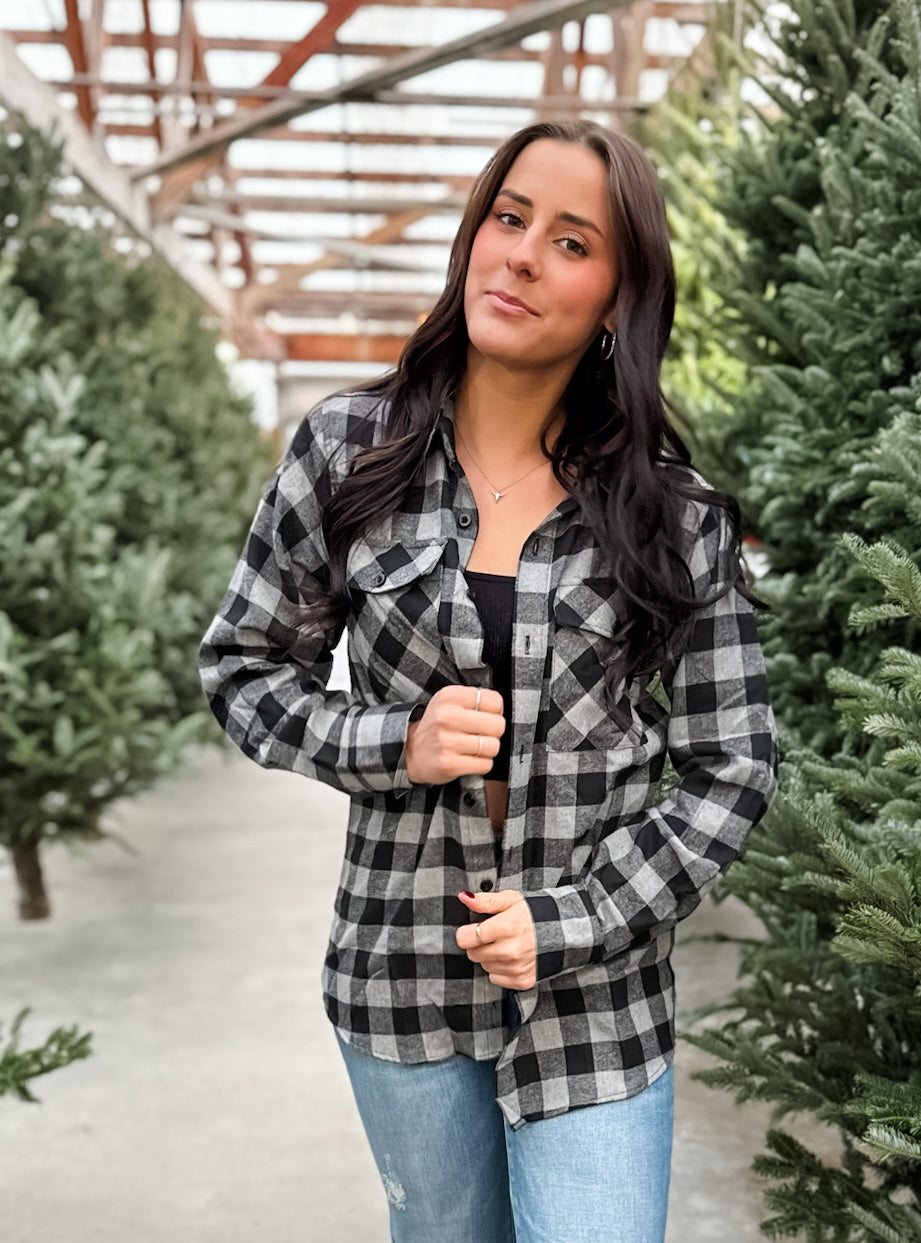 KC Flannel - Black & Grey Plaid