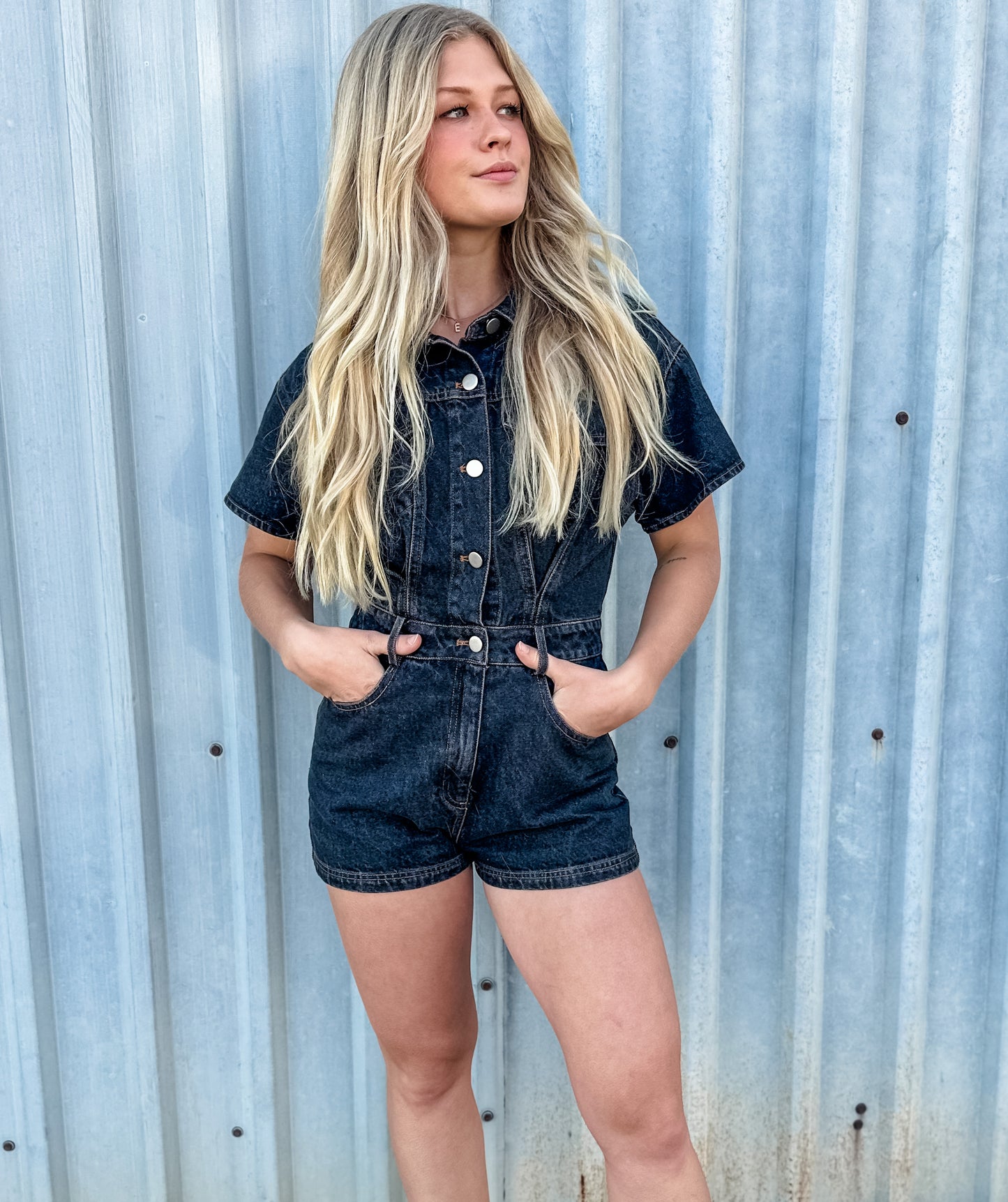Blaze Denim Romper - Washed Black