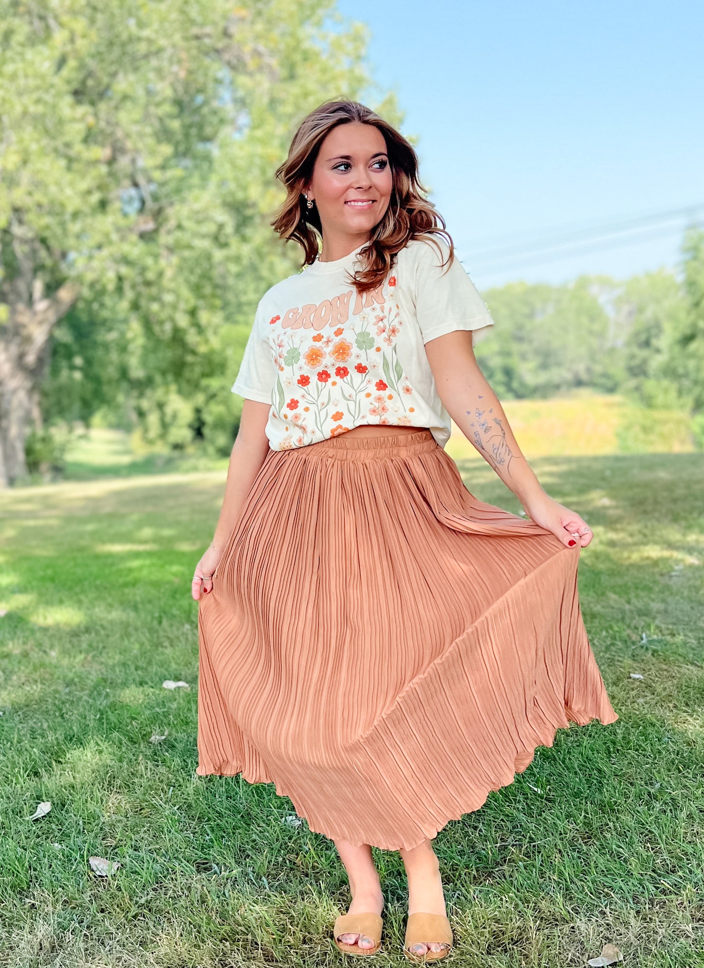 Camille Pleated Midi Skirt - Camel