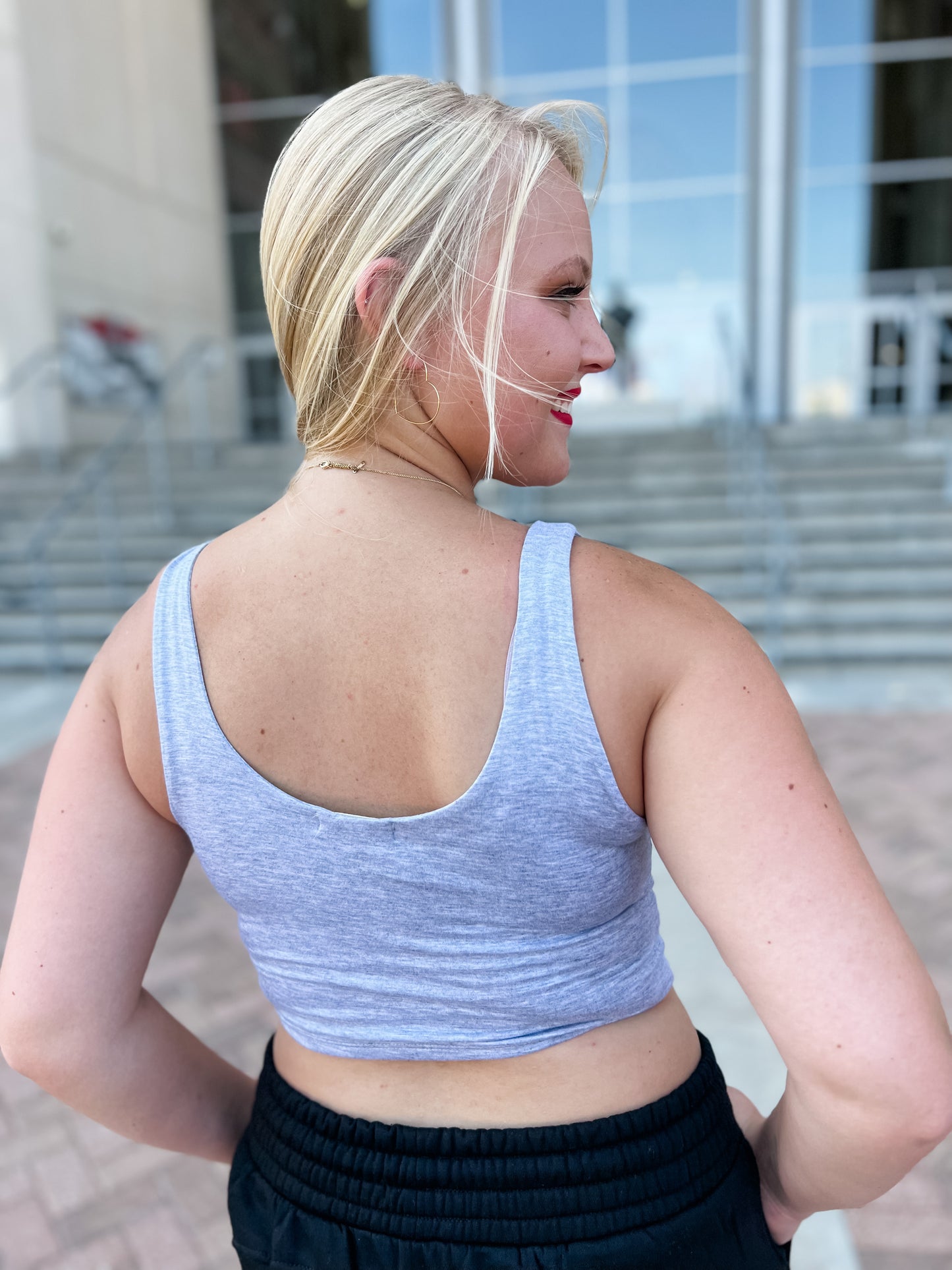 Double Down Crop Tank - Heather Grey