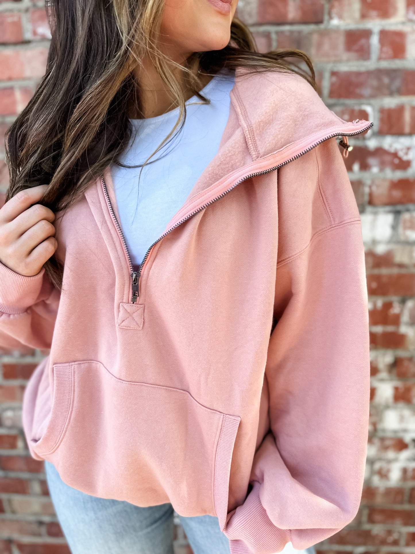 Tyler Half Zip Hoodie - Terracotta