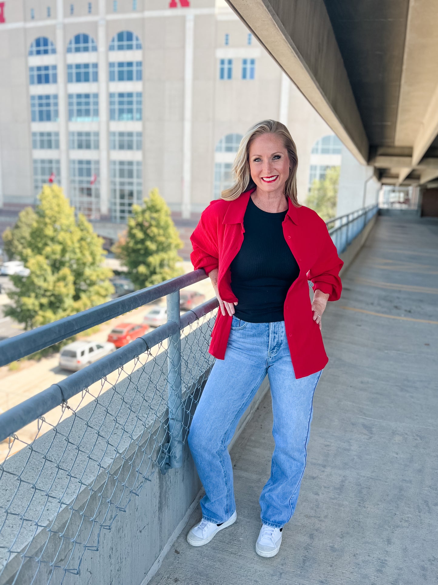Cheri Gauze Button Up - Cherry