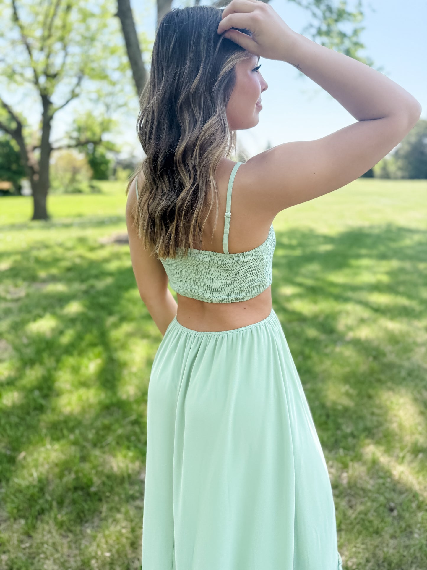 Sage Bloom Cutout Maxi Dress
