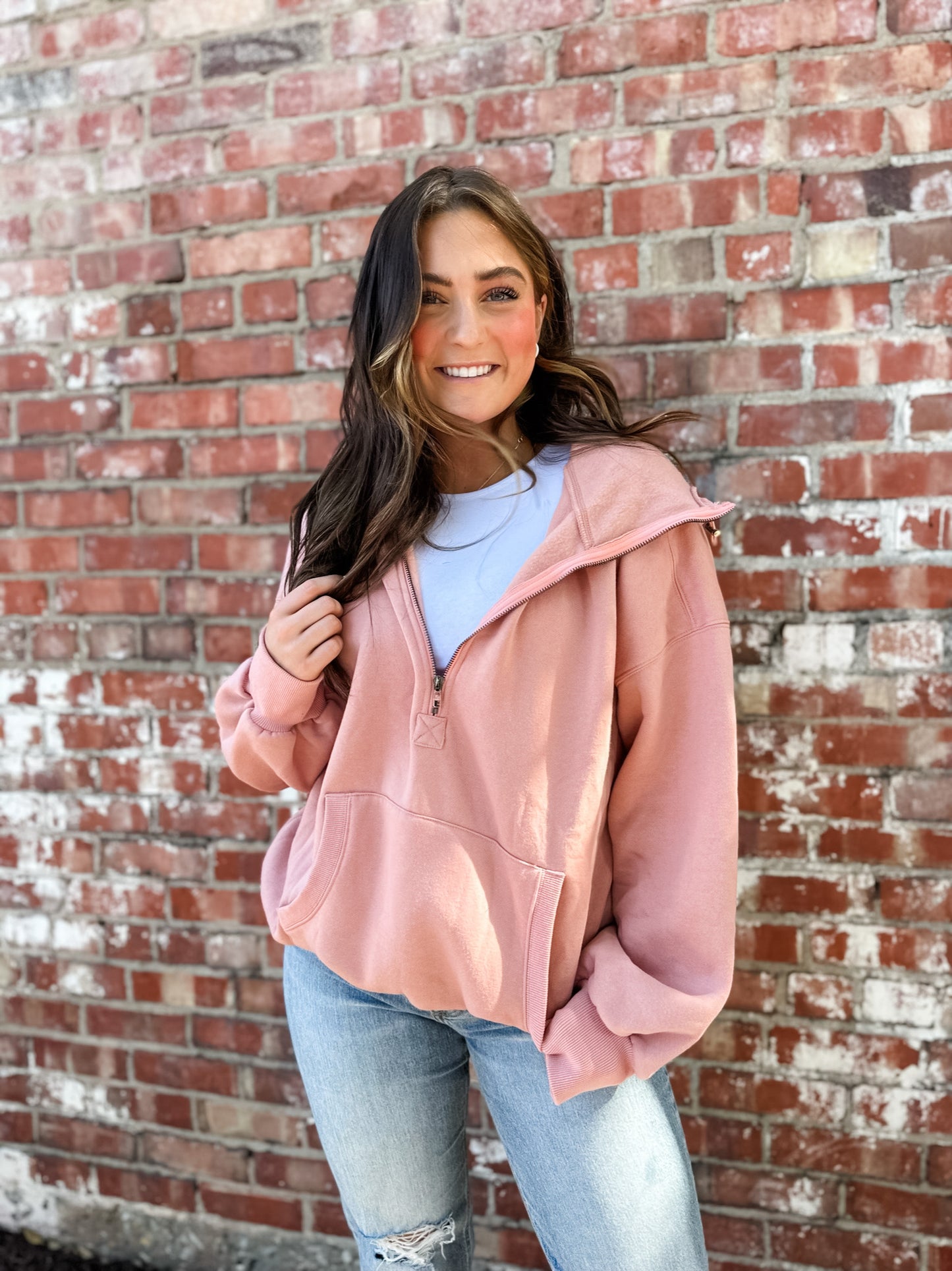 Tyler Half Zip Hoodie - Terracotta
