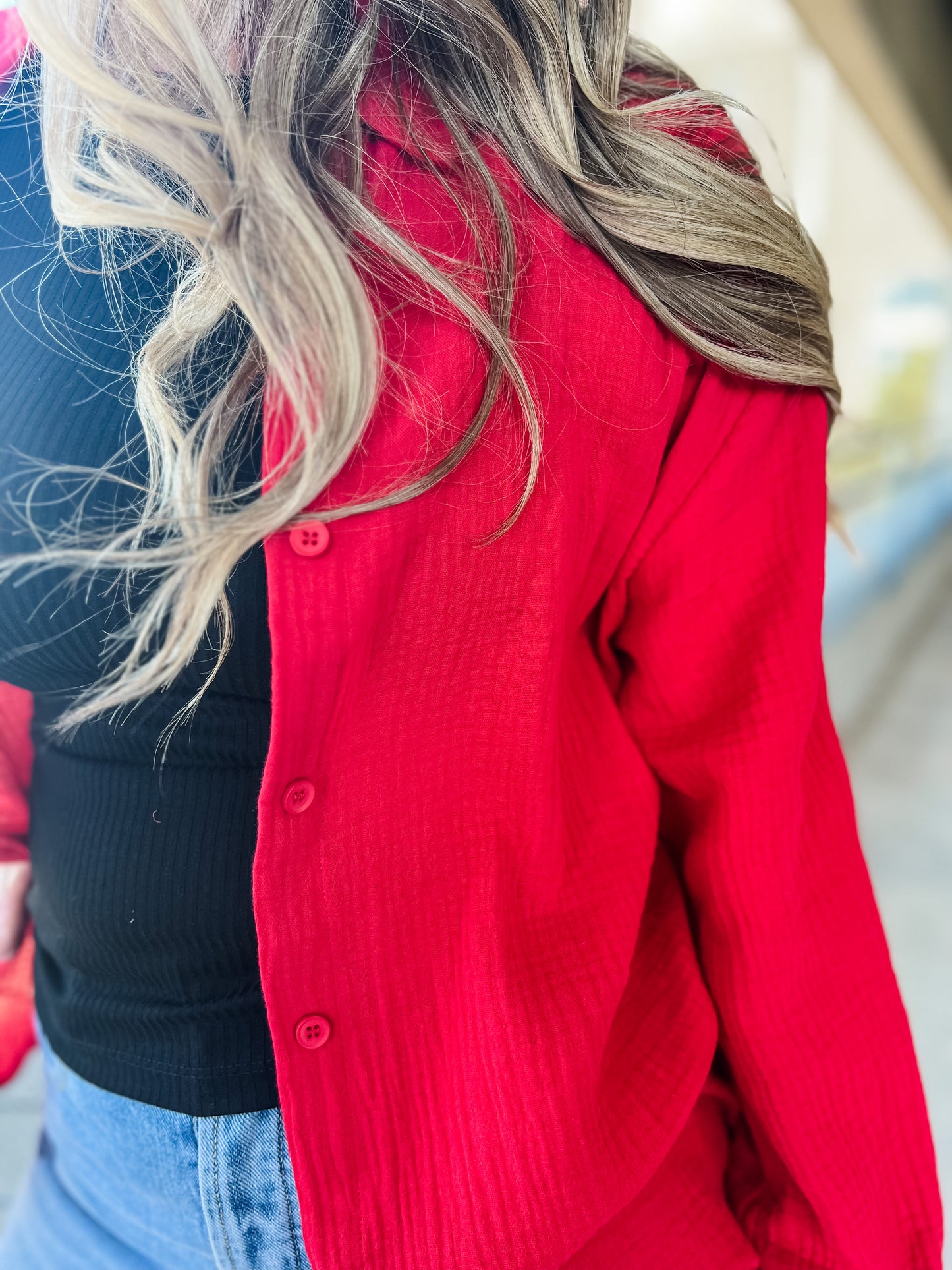 Cheri Gauze Button Up - Cherry