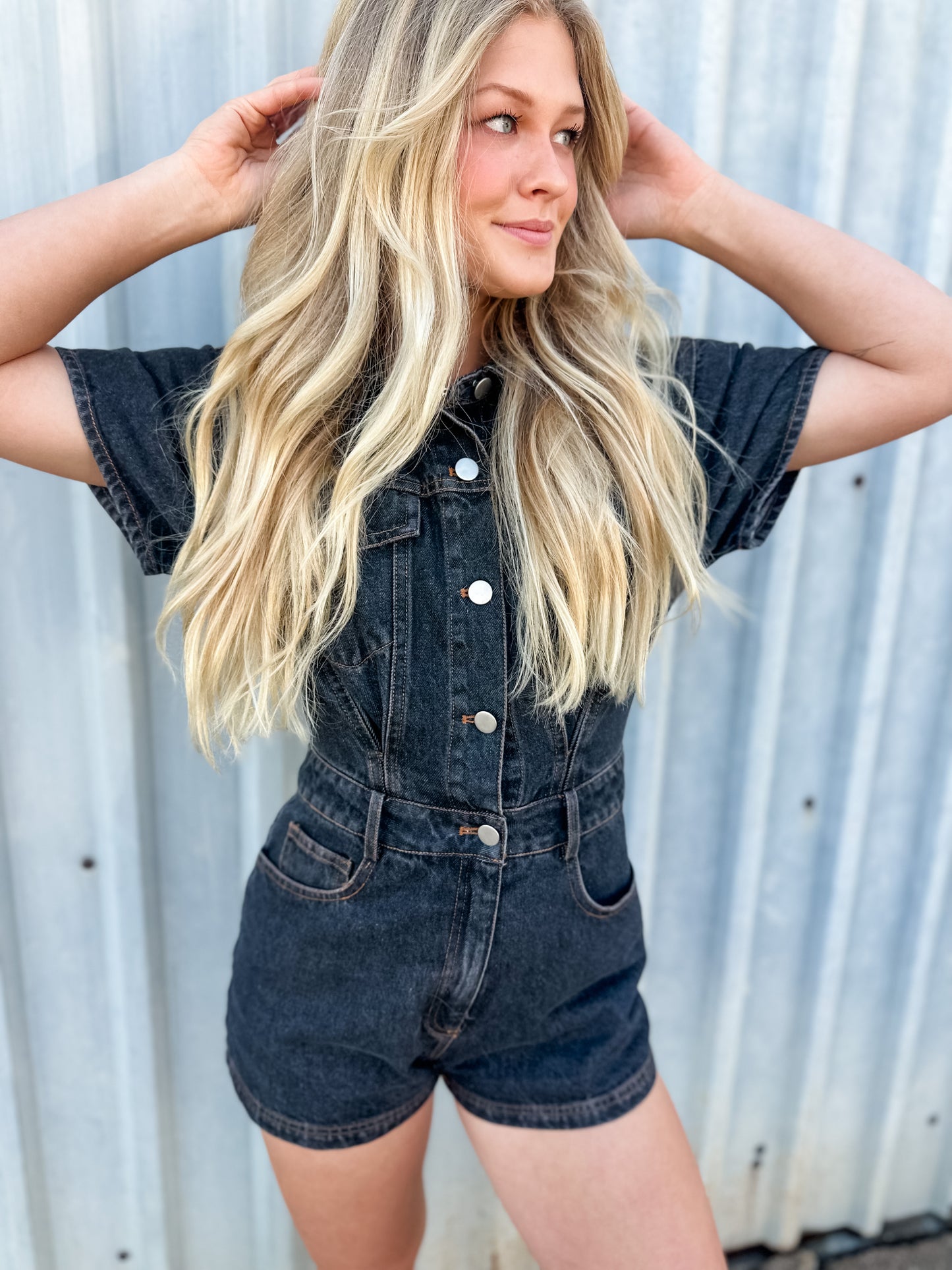 Blaze Denim Romper - Washed Black