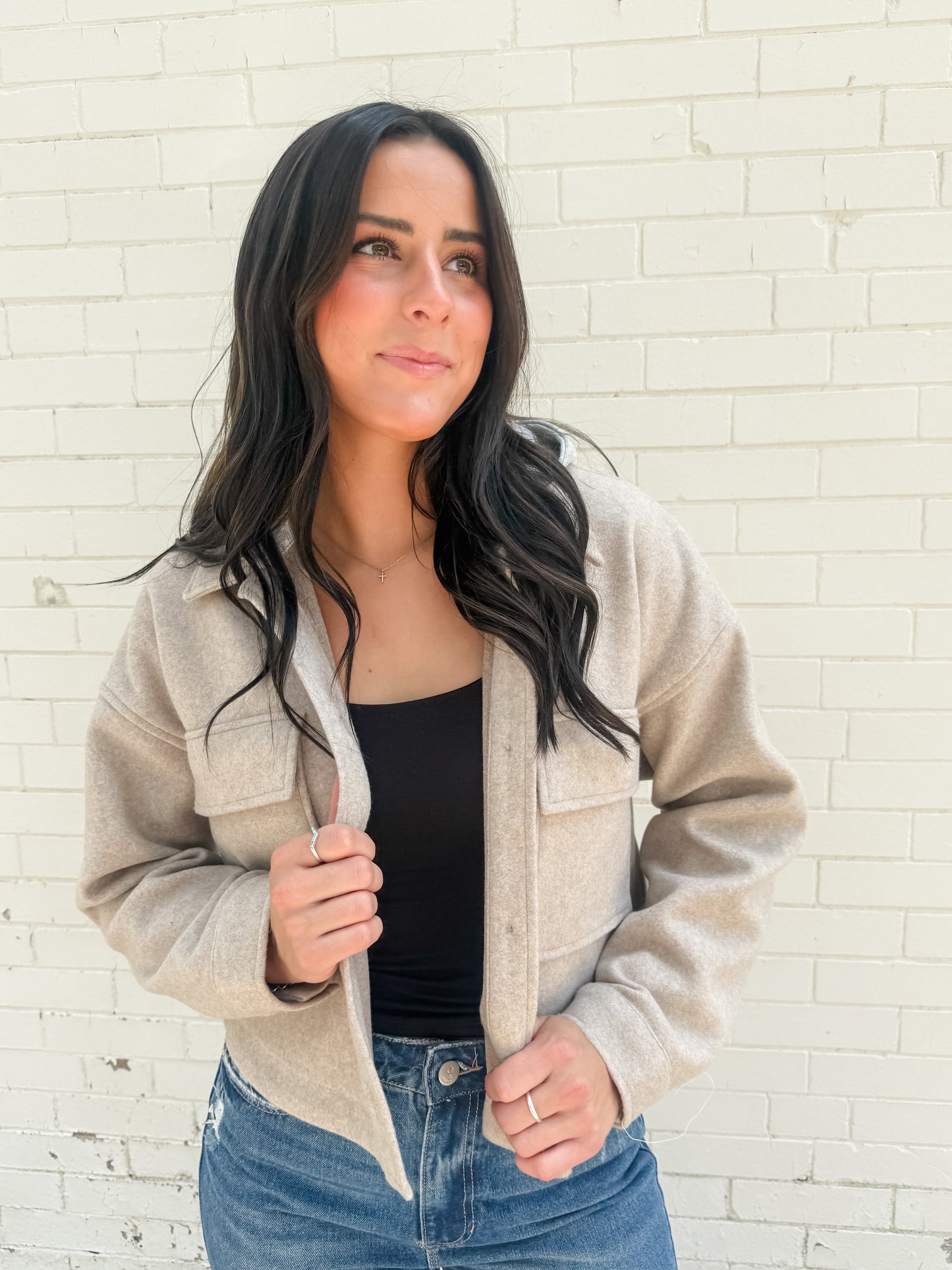 Drunk Love Cropped Shacket - Oatmeal