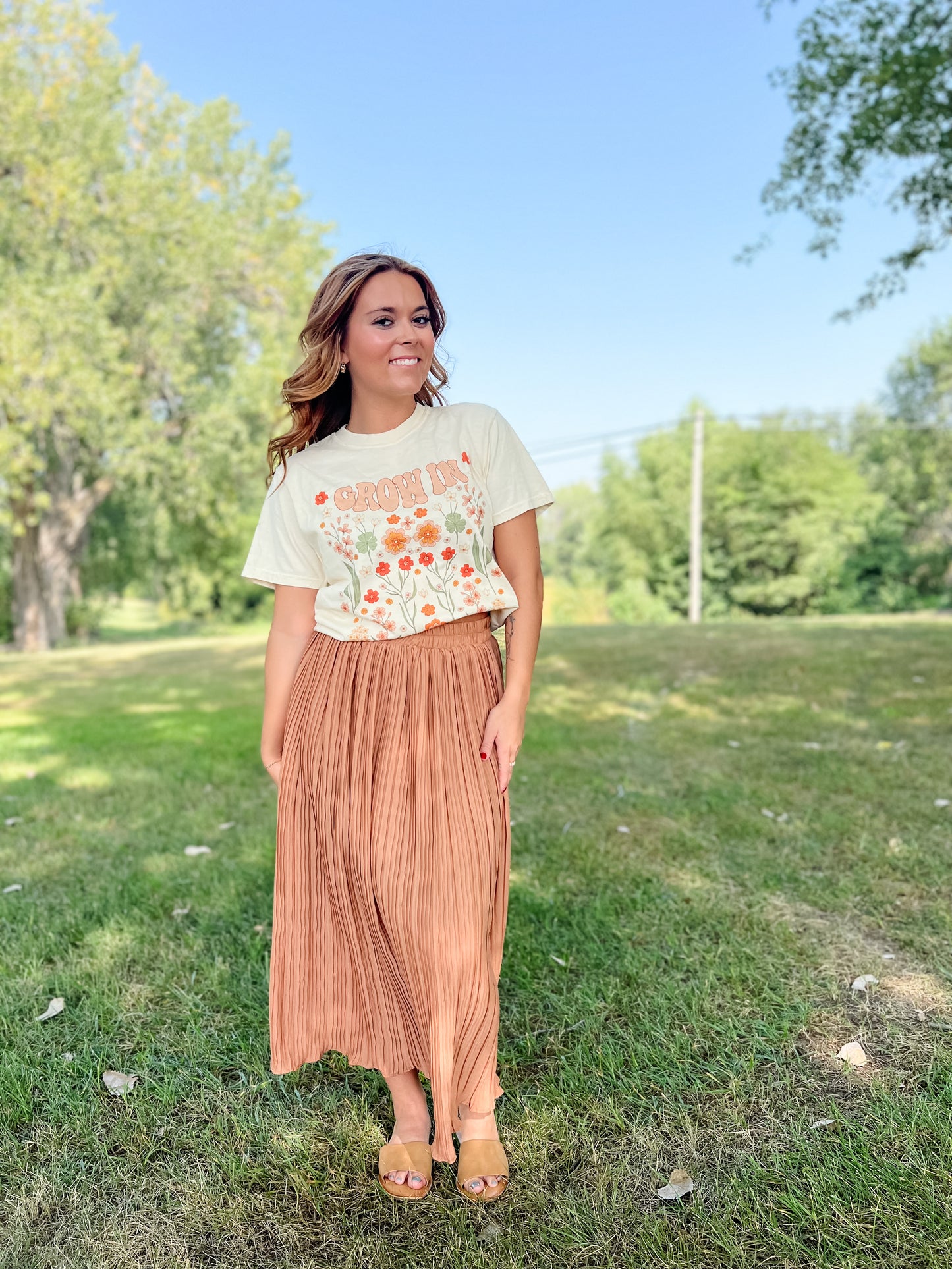 Camille Pleated Midi Skirt - Camel