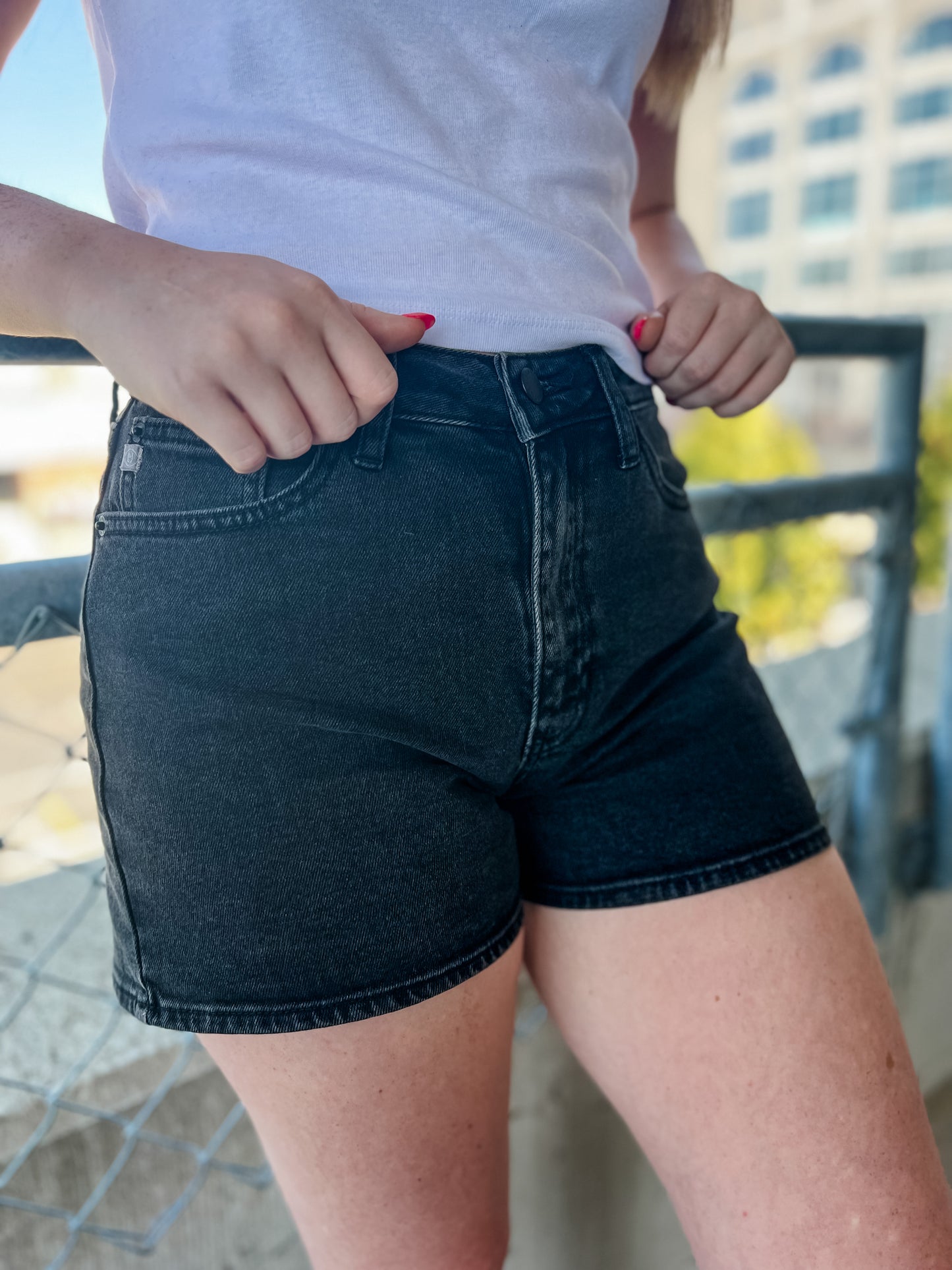 Harley Washed Black Denim Shorts