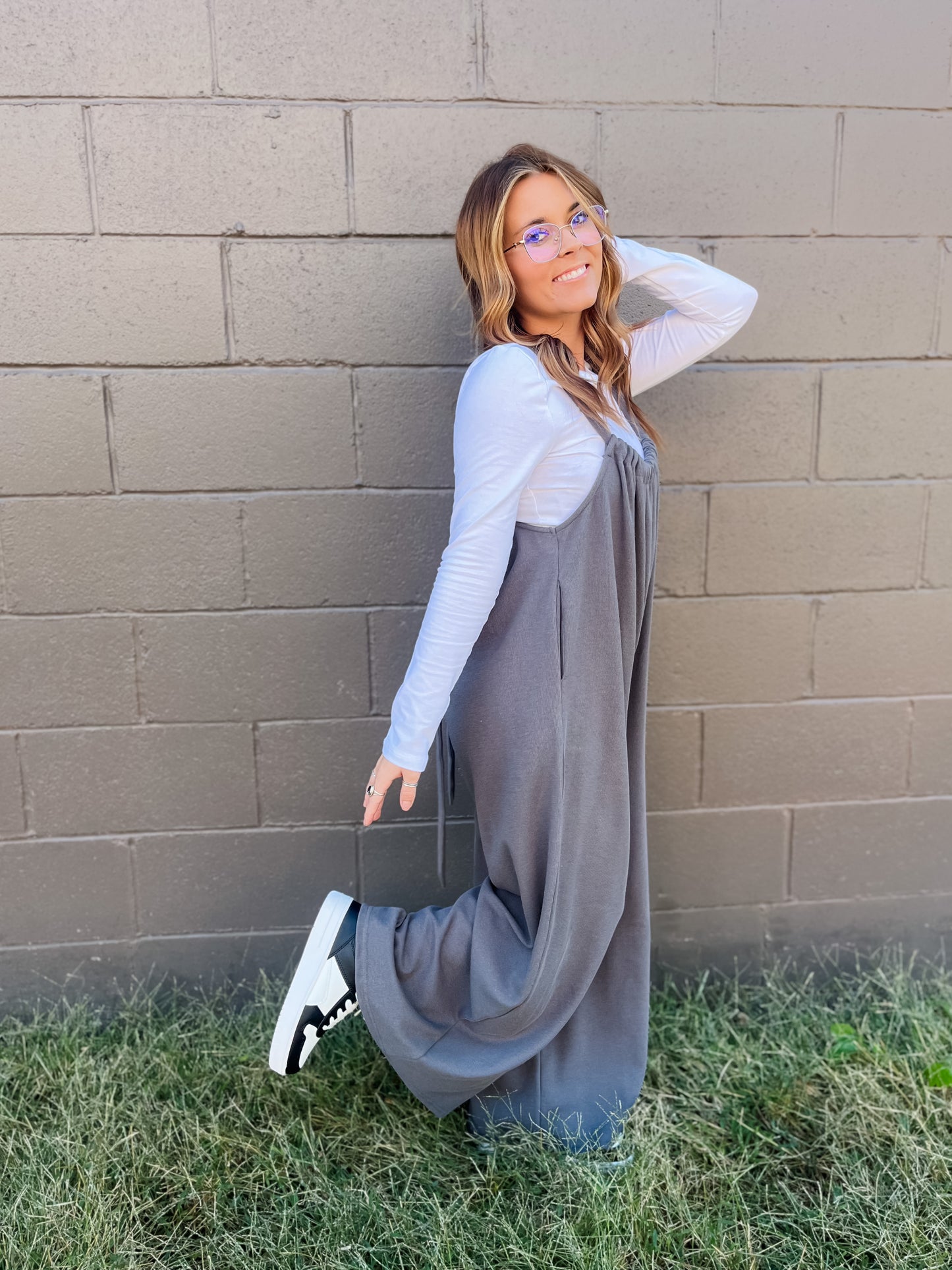 On My Mind Drawstring Jumpsuit - Grey