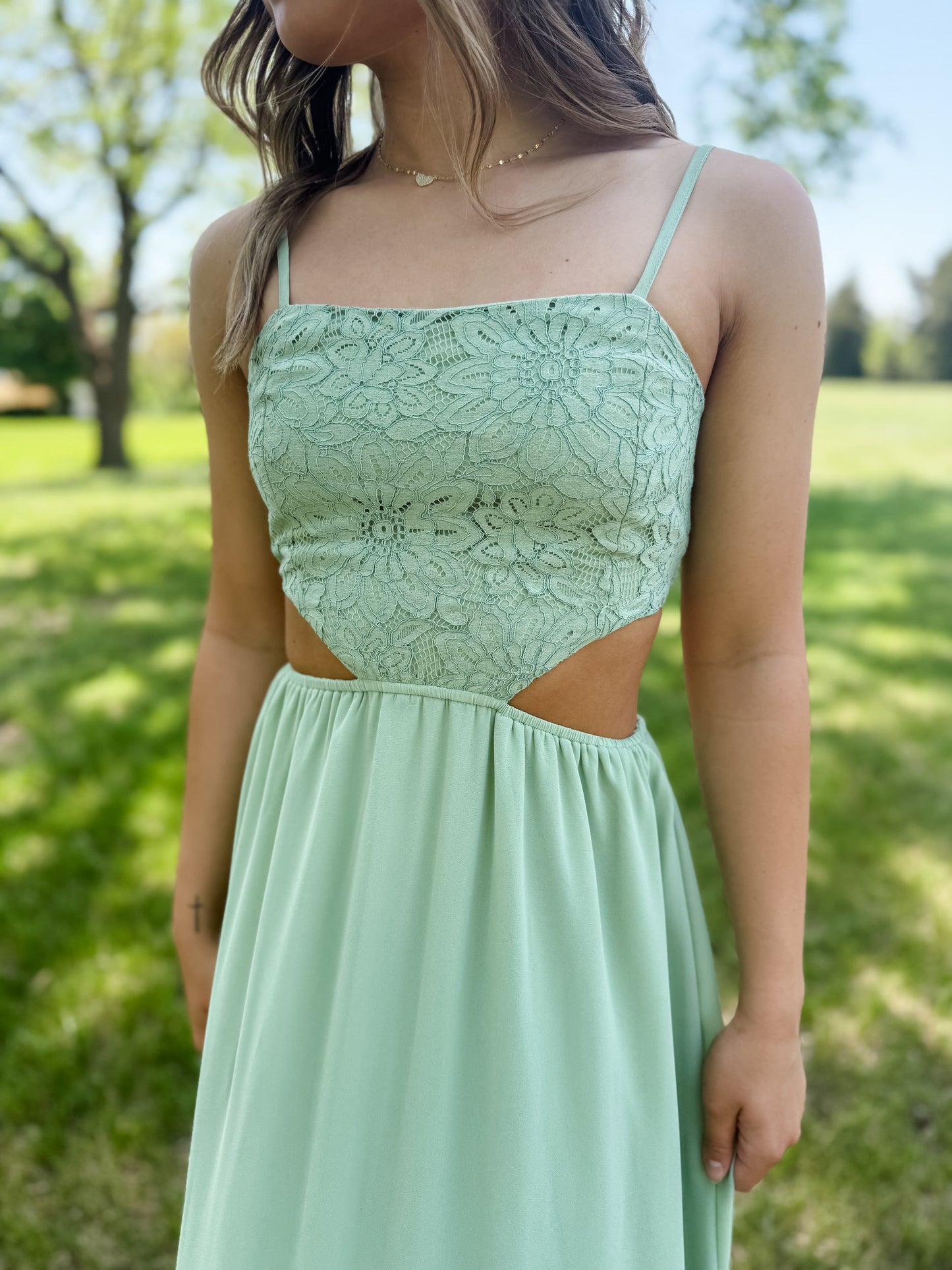 Sage Bloom Cutout Maxi Dress