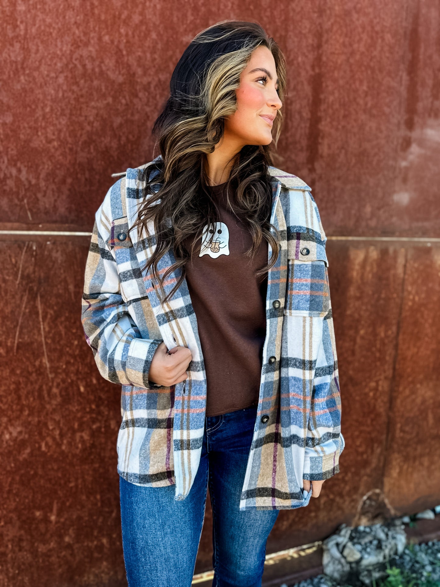 County Line Flannel Shacket - Taupe/Multi