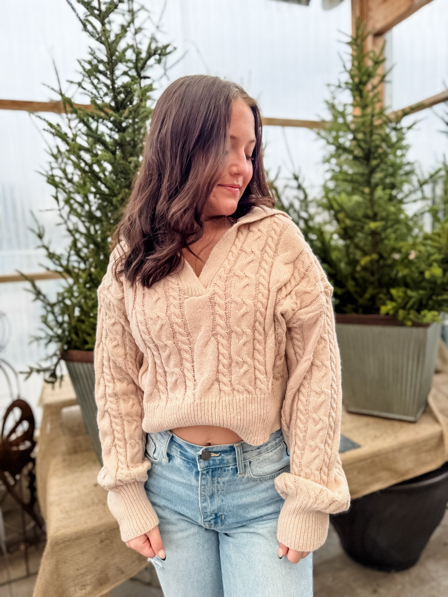 Dusty Blush Cable Knit Sweater
