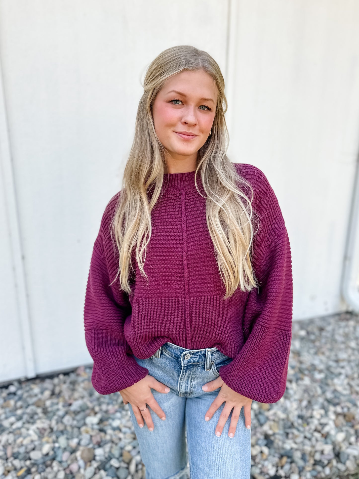 Holly Ribbed Knit Sweater - Wine