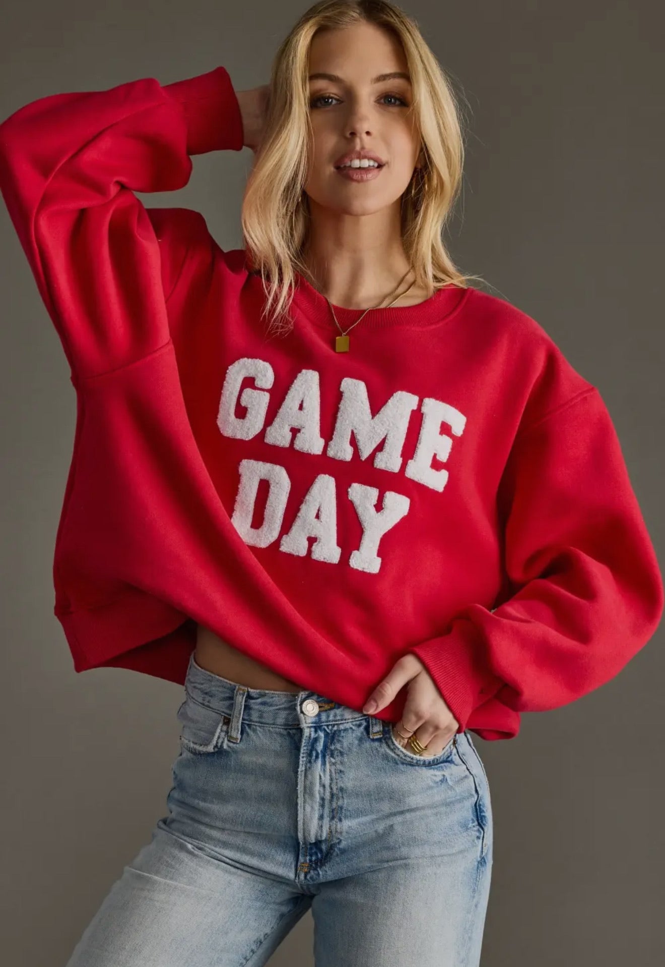 Chenille Game Day Crewneck - Scarlet