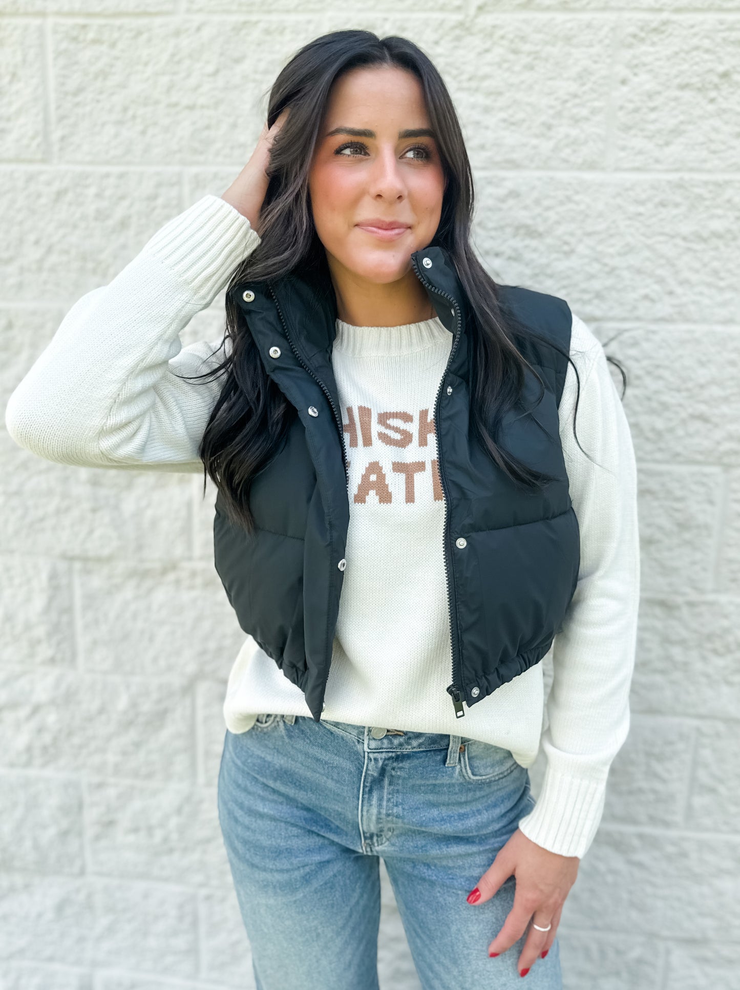 Slow It Down Cropped Puffer Vest - Black