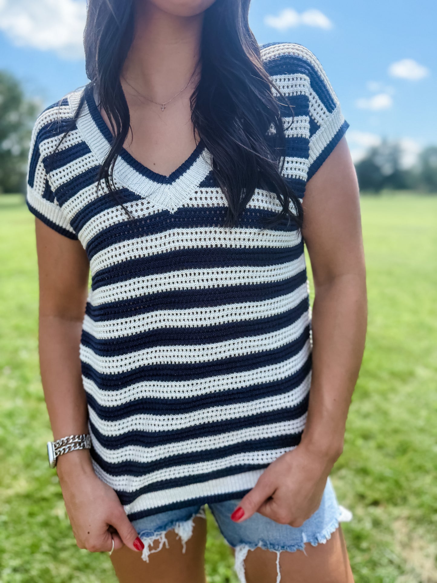 Paint the Town Blue Sweater Top - Navy