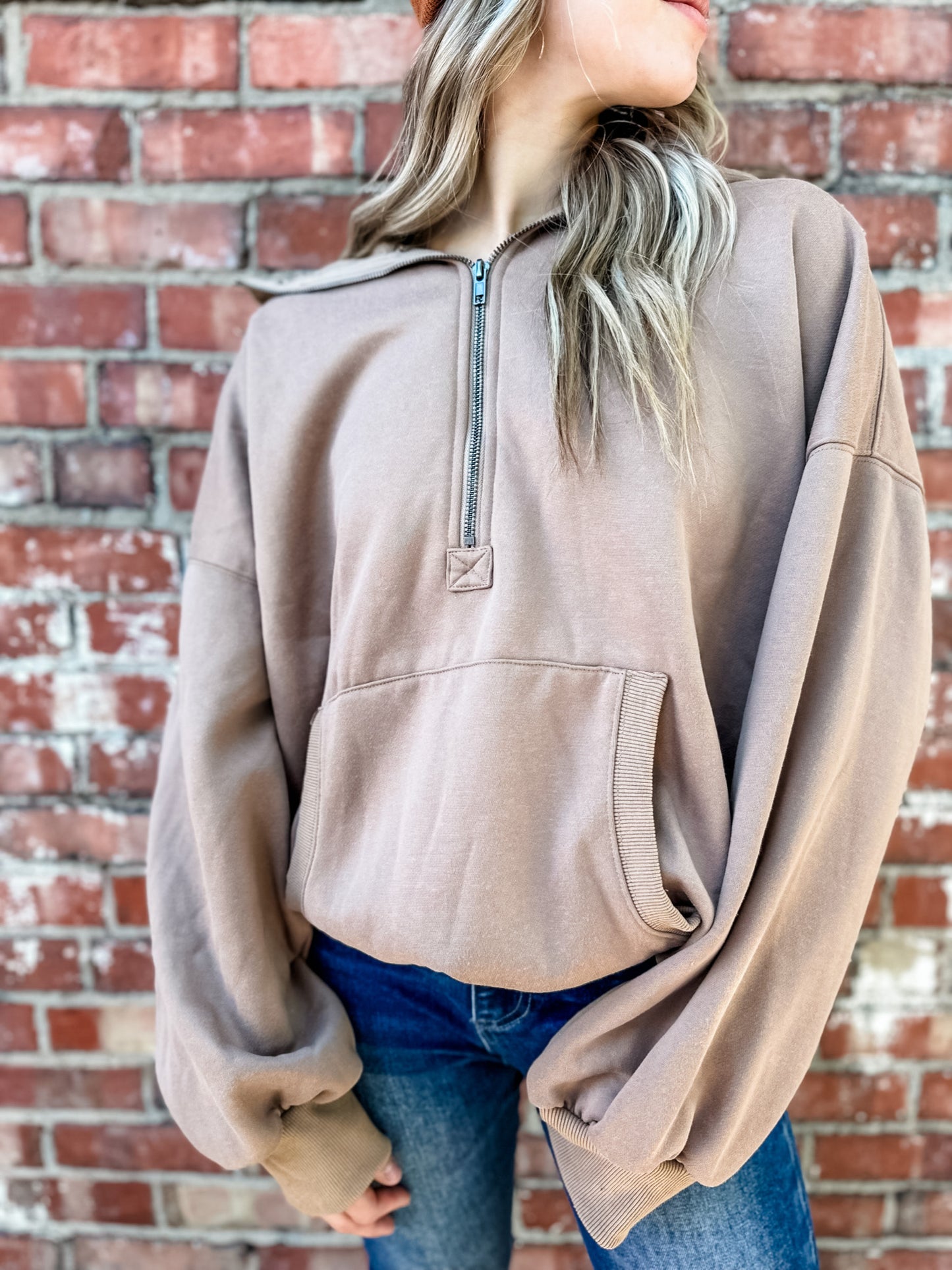 Tyler Half Zip Hoodie - Mocha