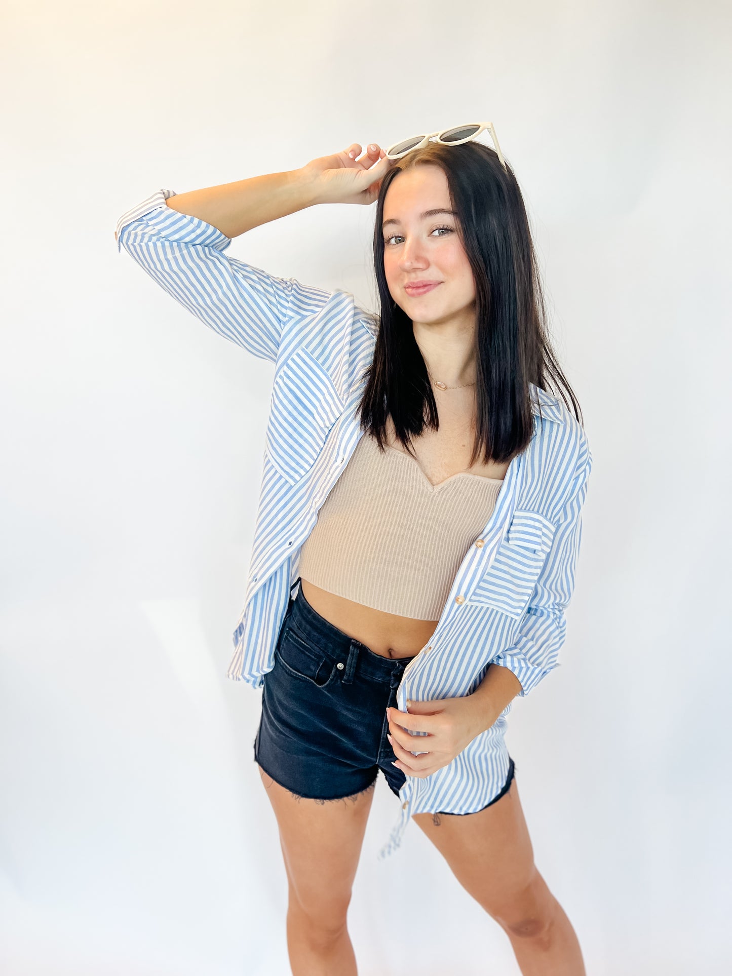 Coastal Blues Striped Button Down