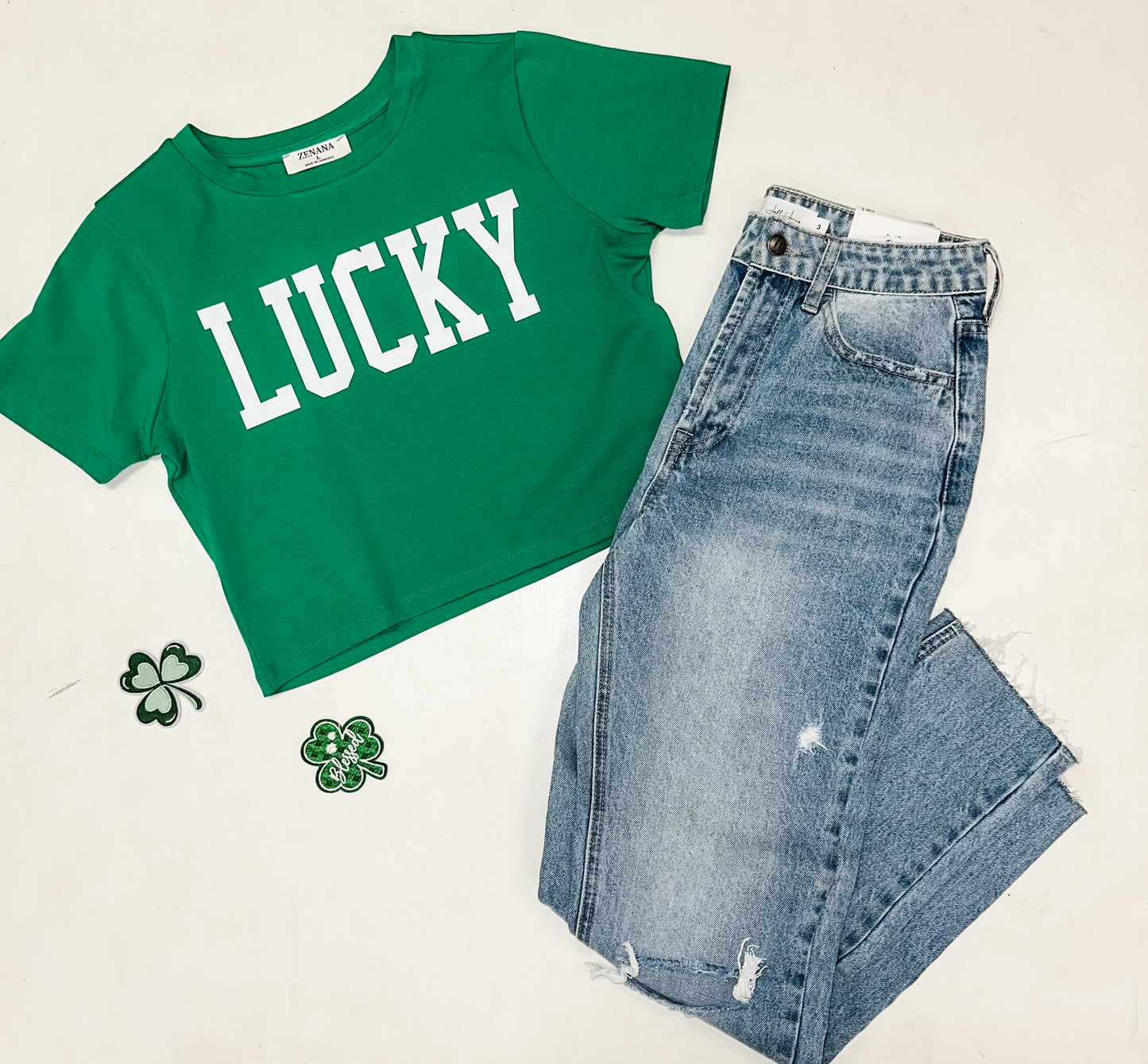 Solid LUCKY Baby Tee - Emerald