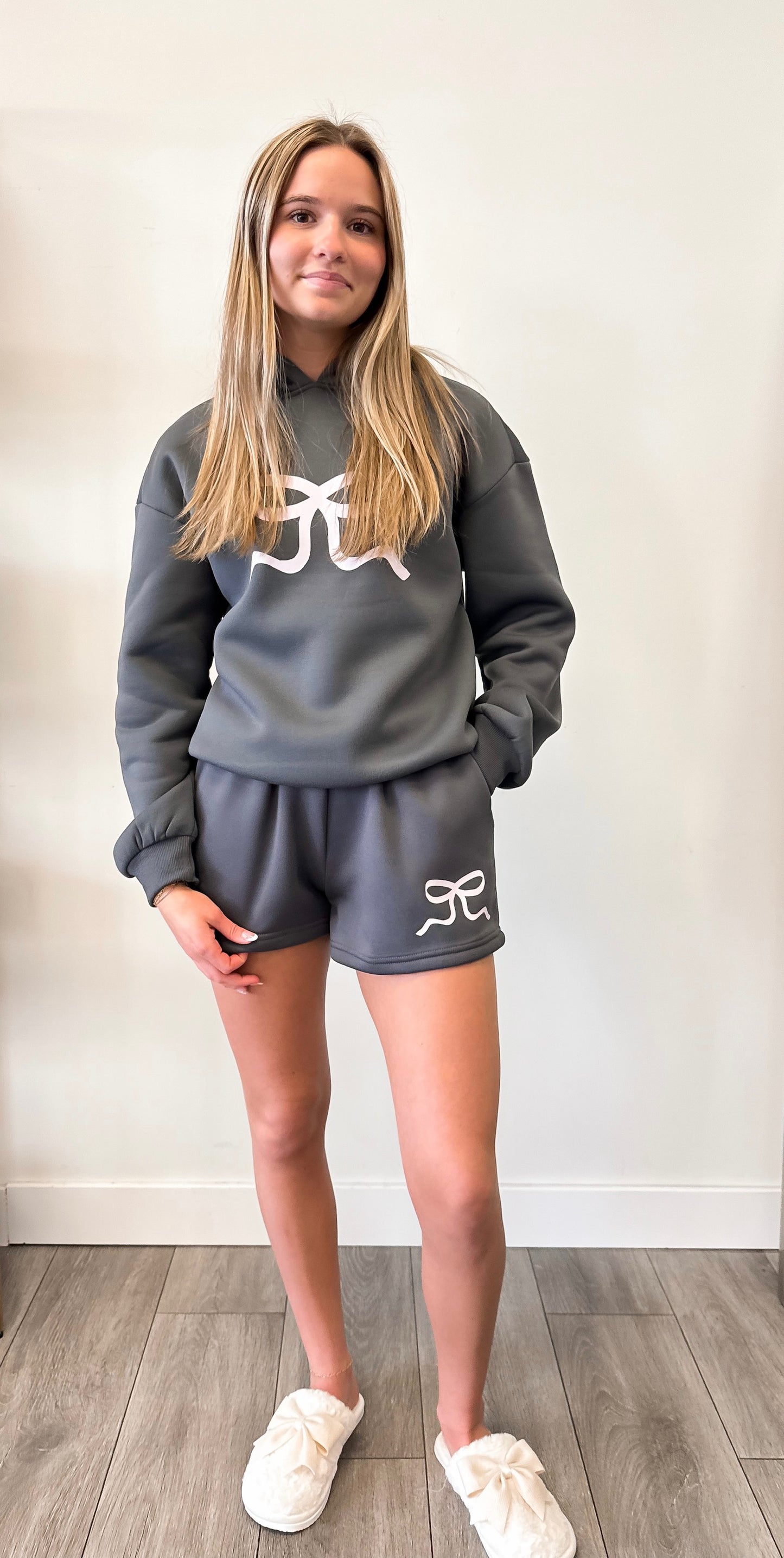 Bowed Up Sweat Short Set - Charcoal