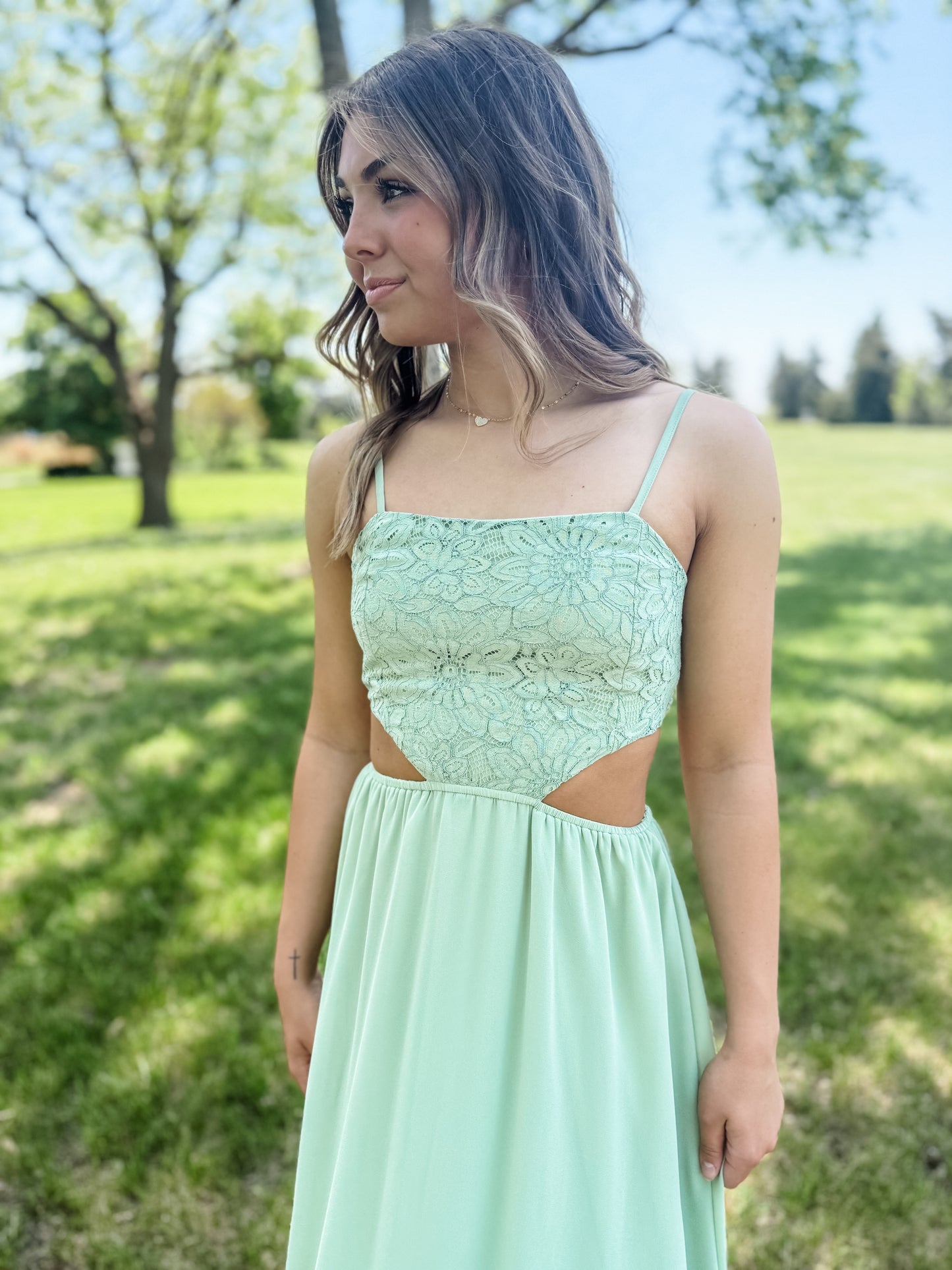 Sage Bloom Cutout Maxi Dress