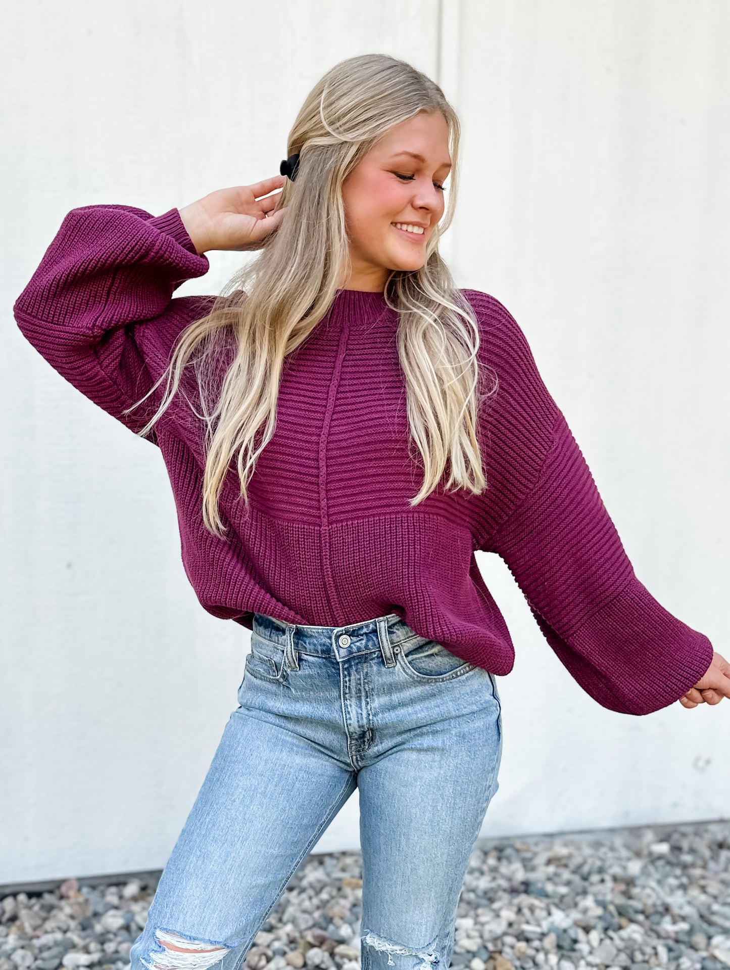 Holly Ribbed Knit Sweater - Wine