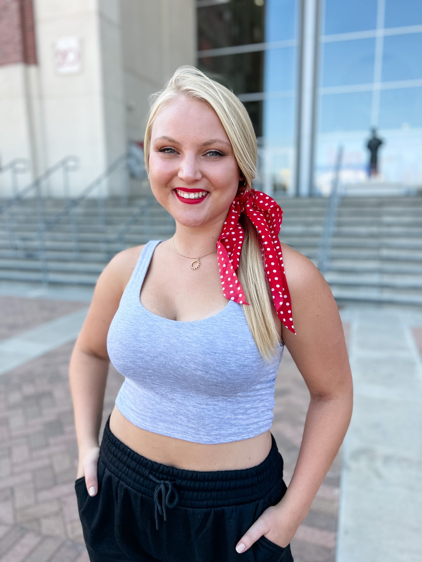 Double Down Crop Tank - Heather Grey