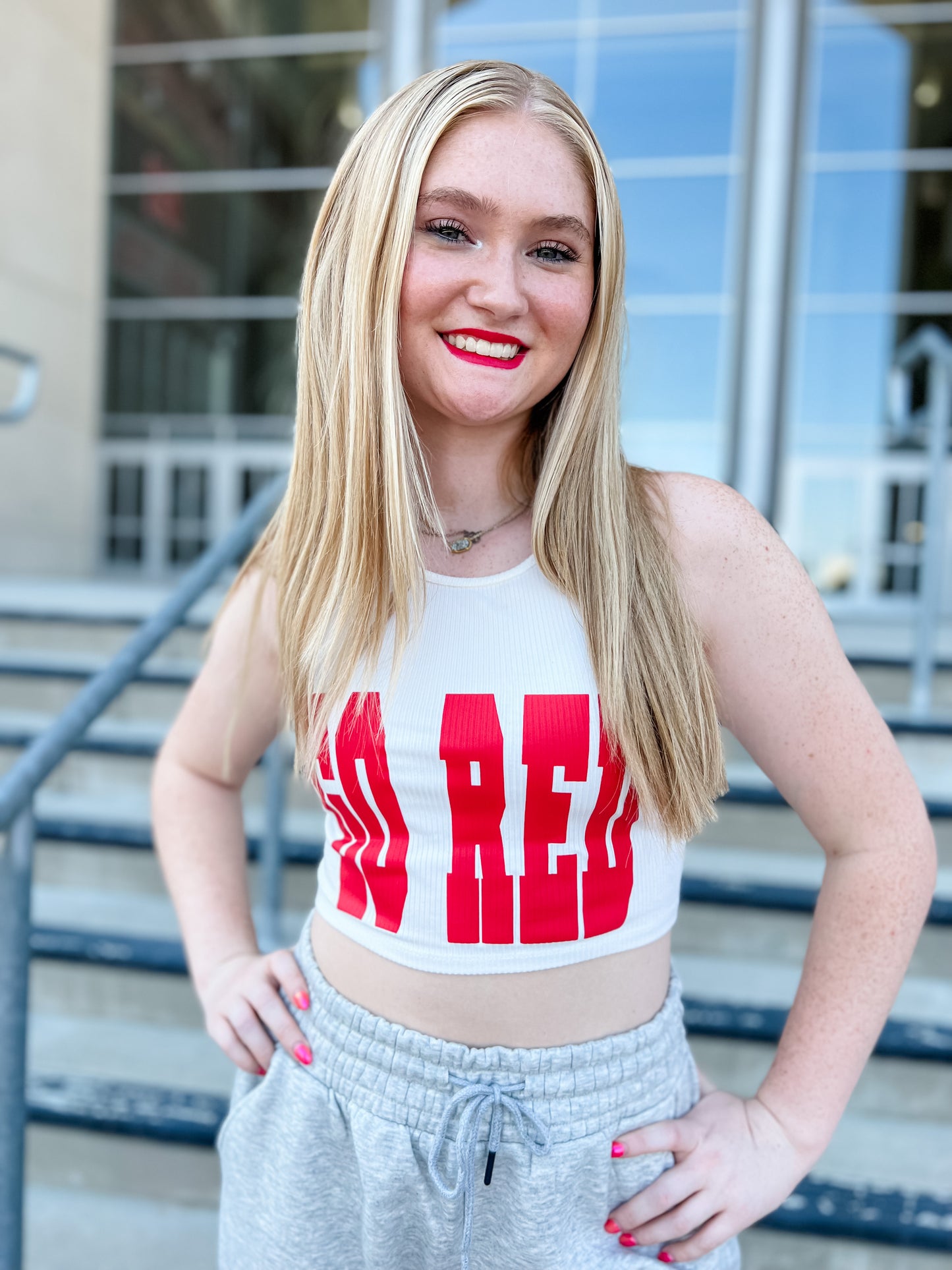 GO RED Crop Tank - White