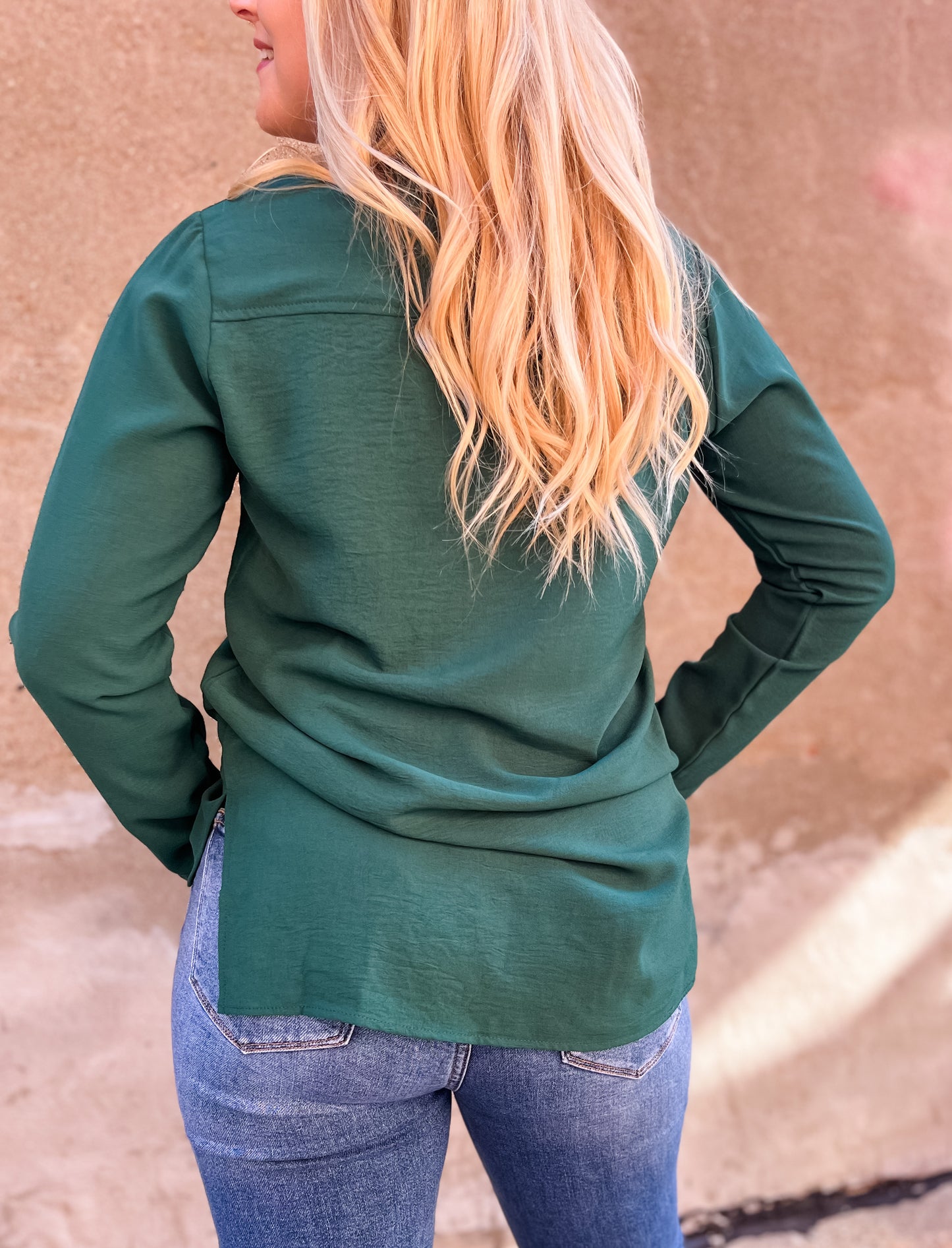 Cassie Solid Button Down - Hunter Green