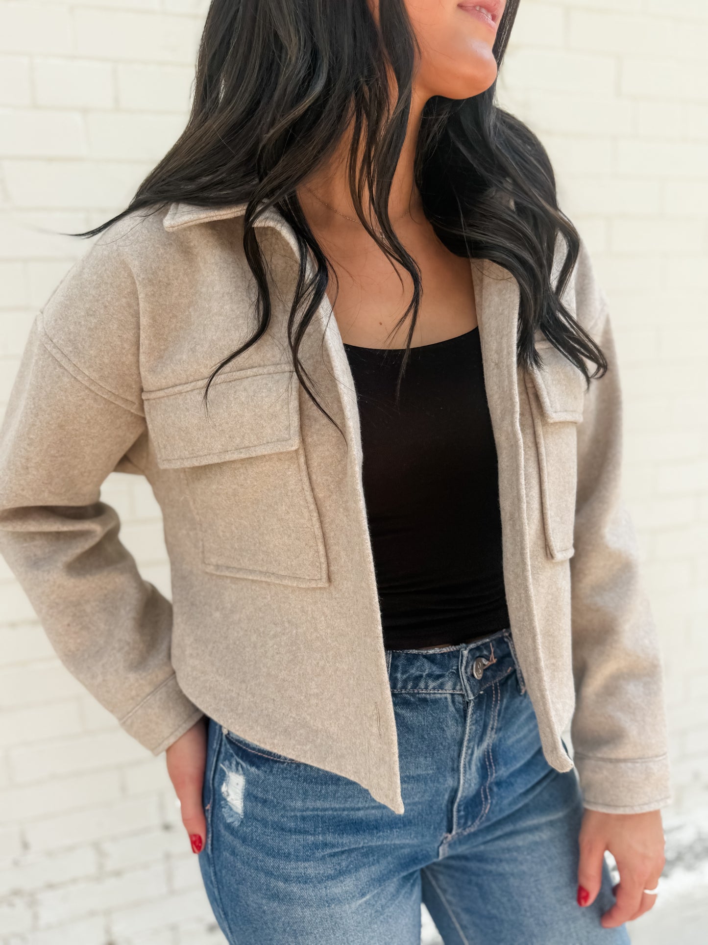 Drunk Love Cropped Shacket - Oatmeal