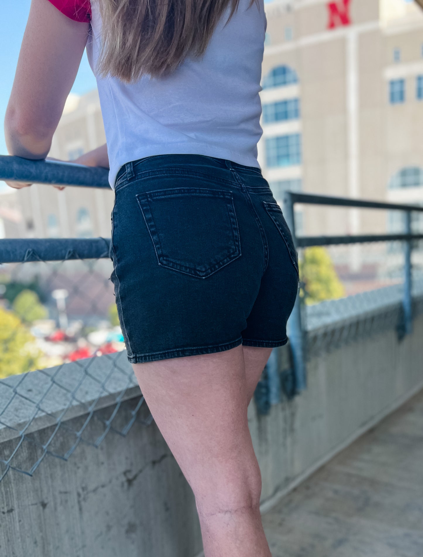 Harley Washed Black Denim Shorts
