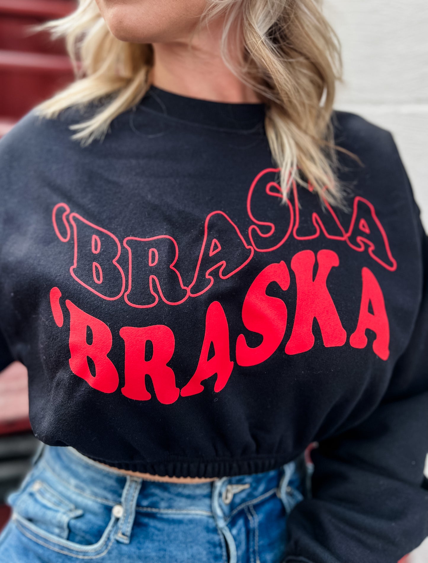‘Braska Cropped Crew - Black