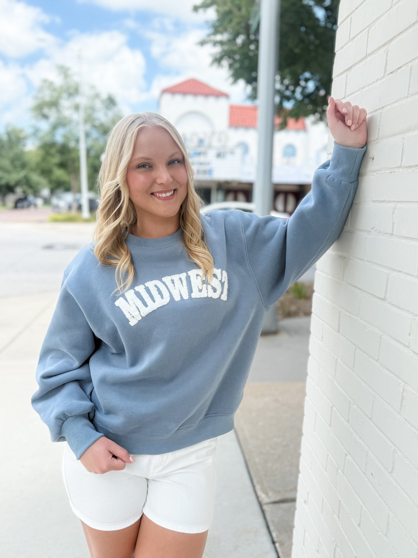 Chenille Midwest Crewneck - Dusty Blue