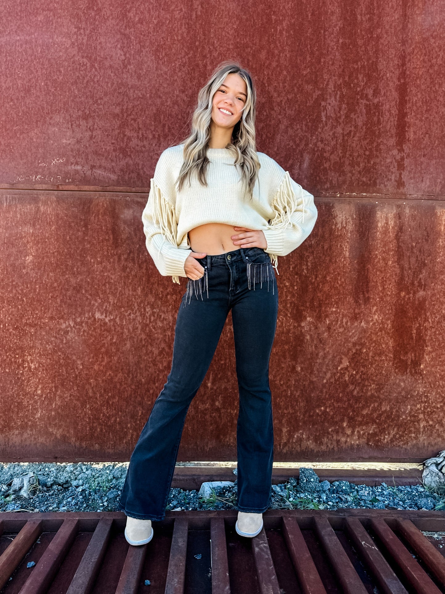 Spotlight Rhinestone Fringe Flares