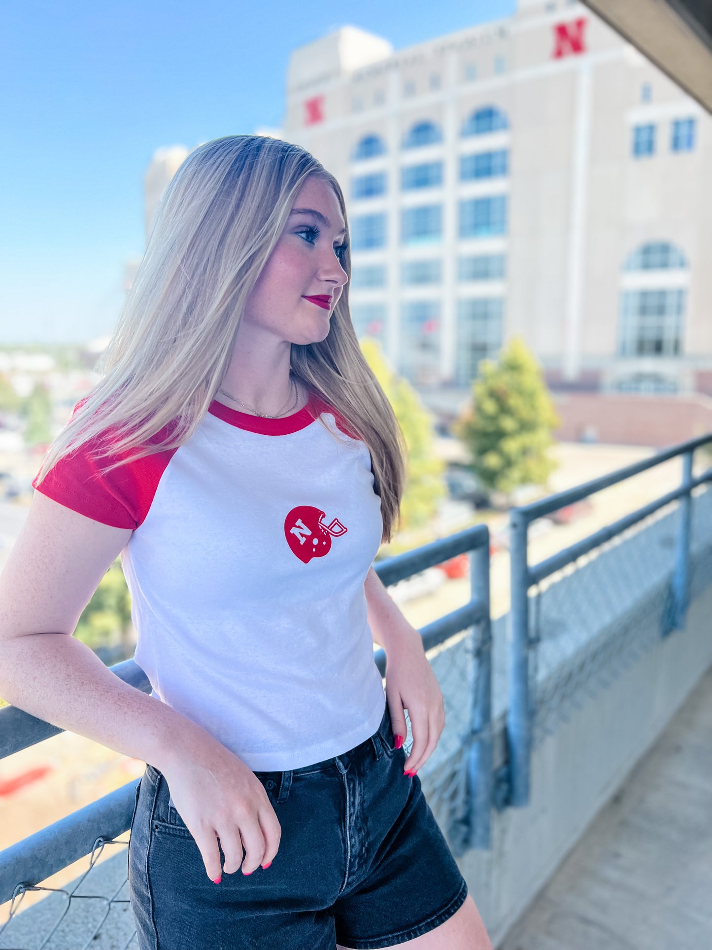 Husker Helmet Raglan Baby Tee