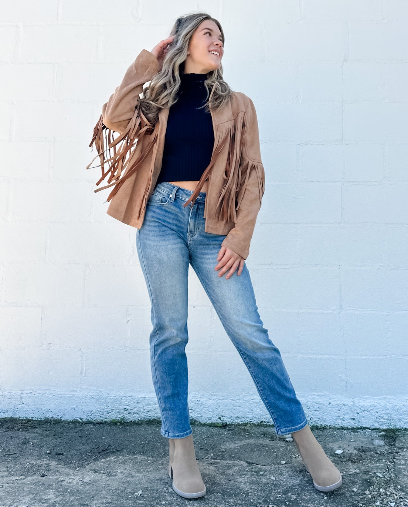 Koe Suede Fringe Jacket - Camel