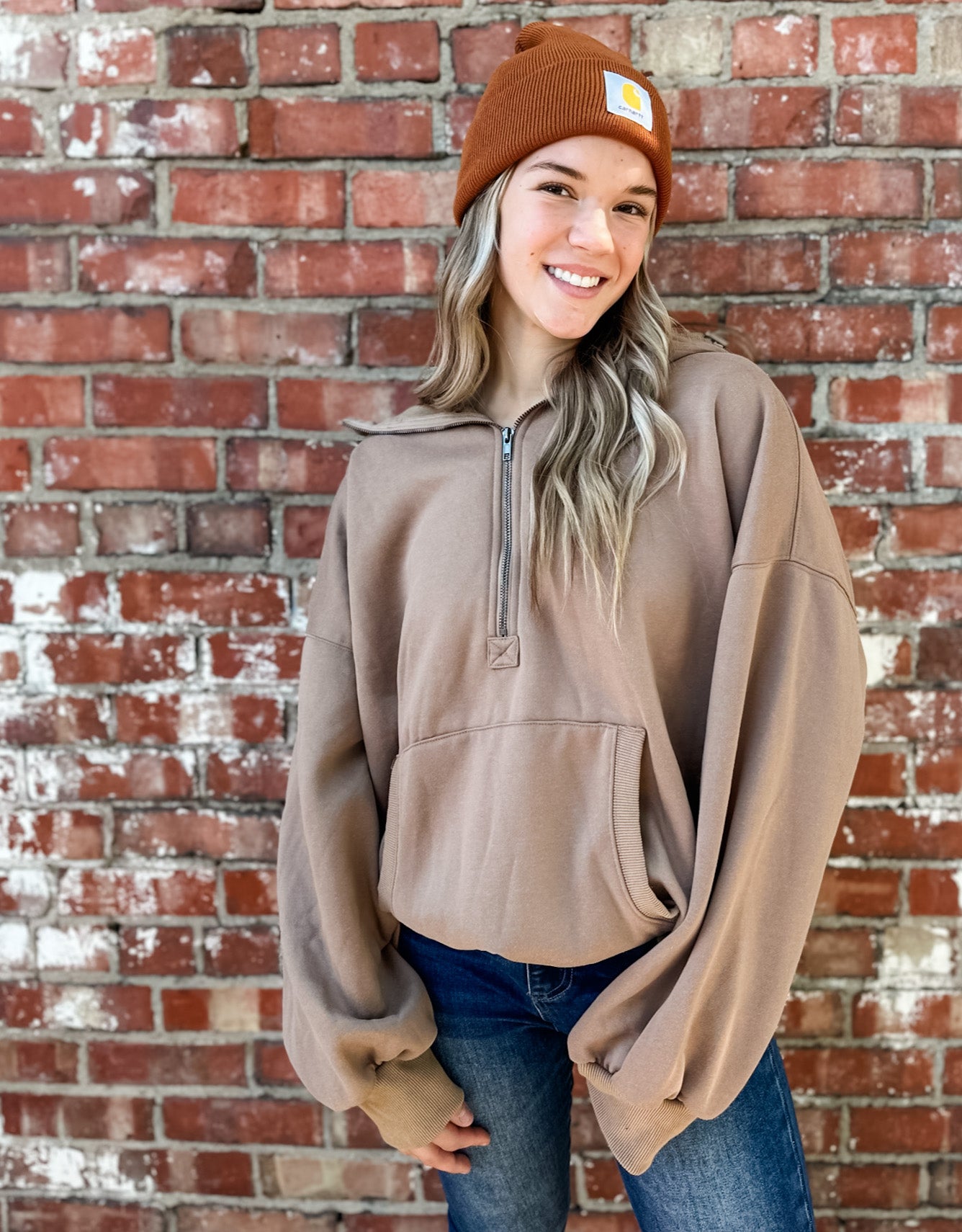 Tyler Half Zip Hoodie - Mocha