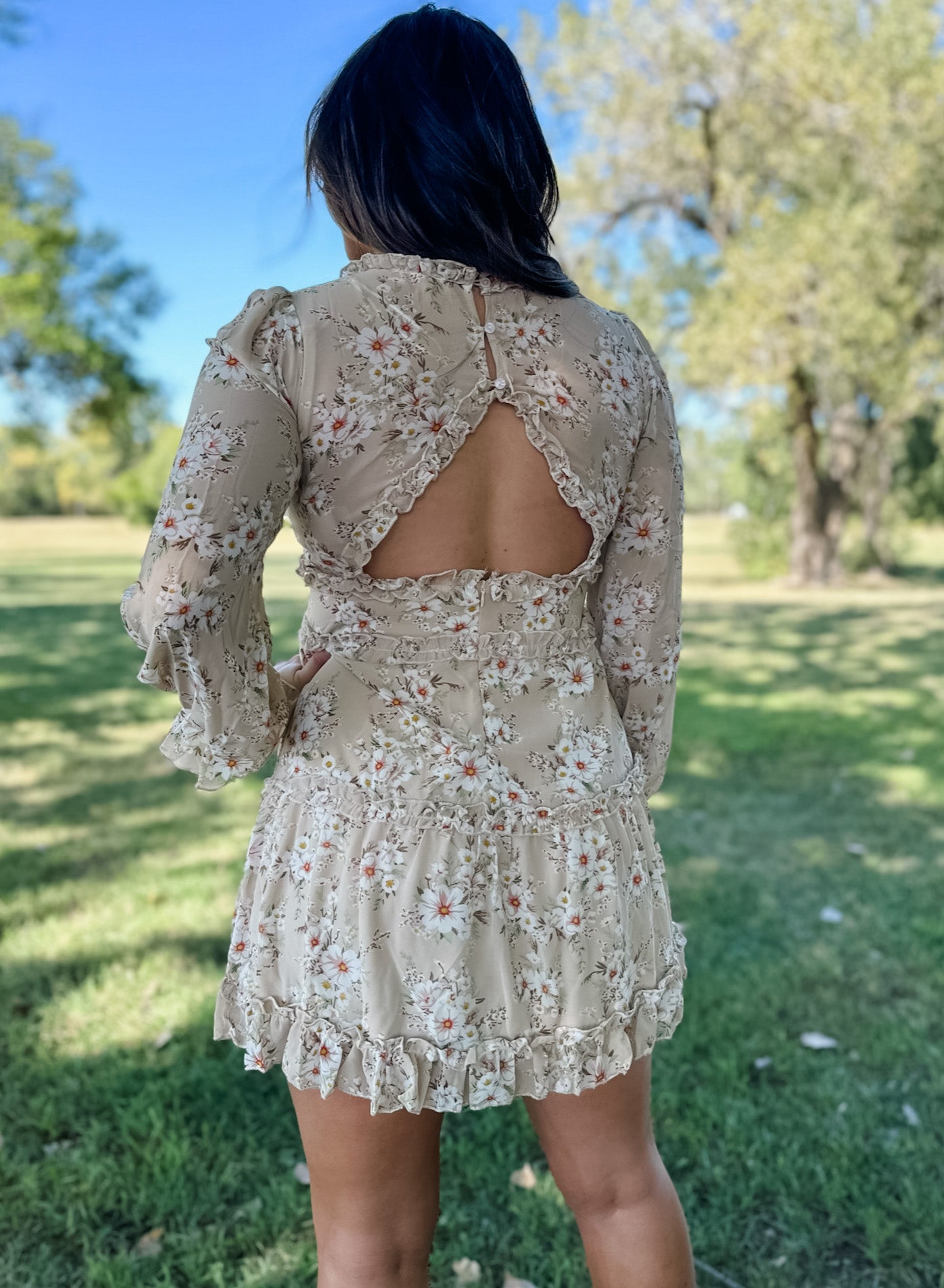 Beth Vintage Floral Mini Dress - Taupe