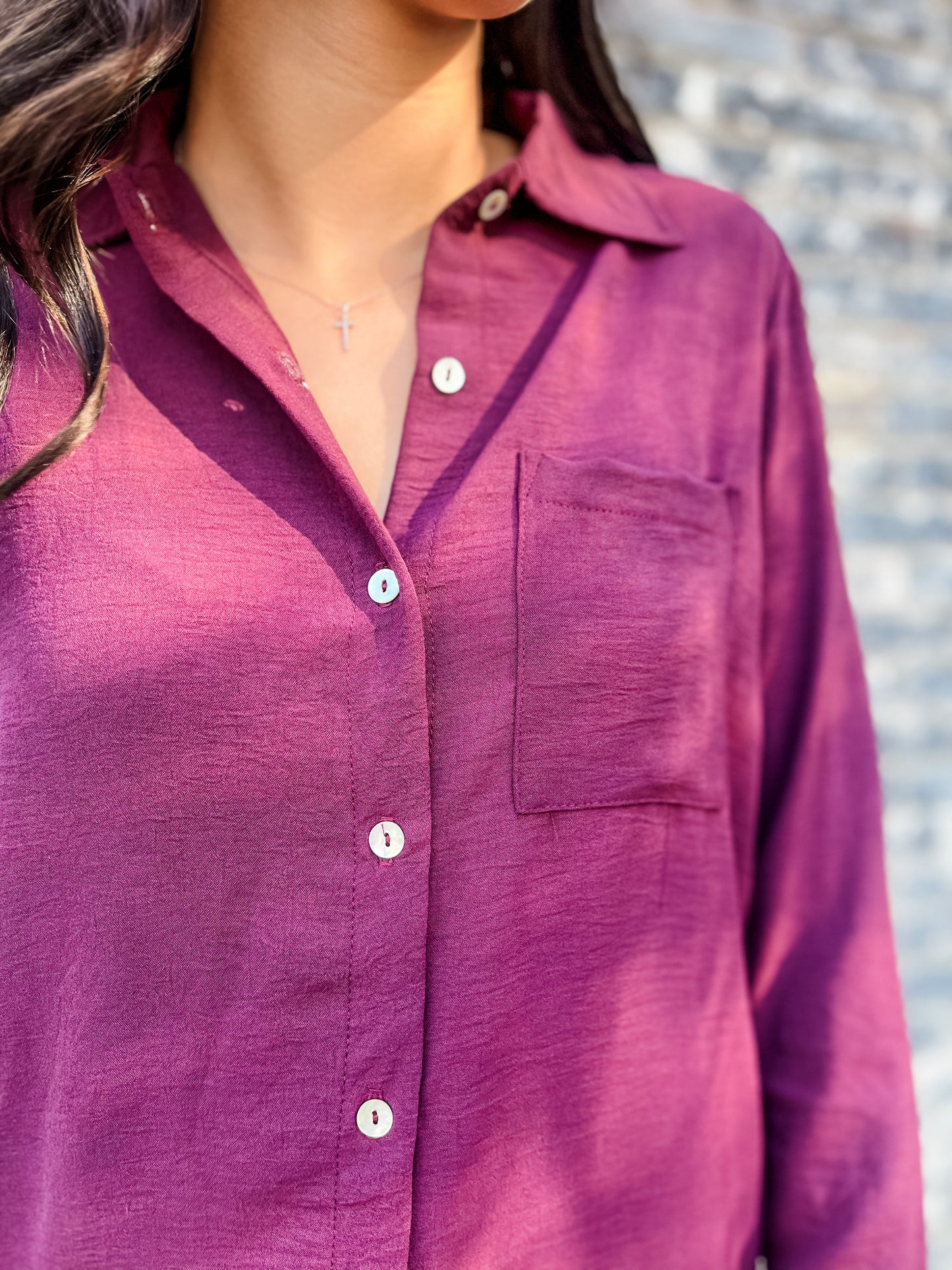 Cassie Solid Button Down - Burgundy