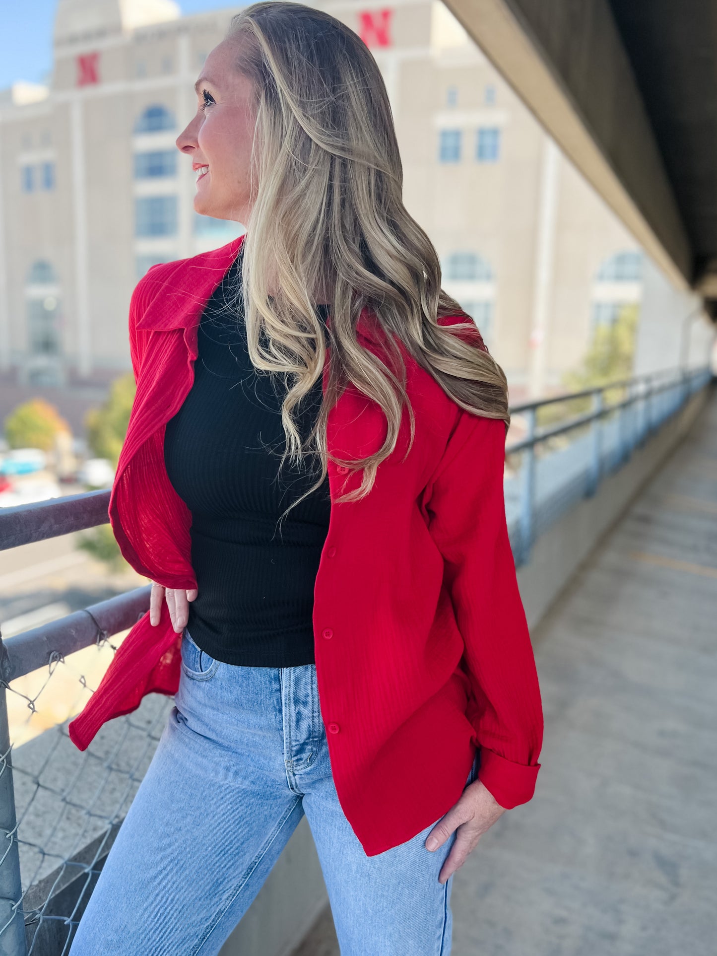 Cheri Gauze Button Up - Cherry