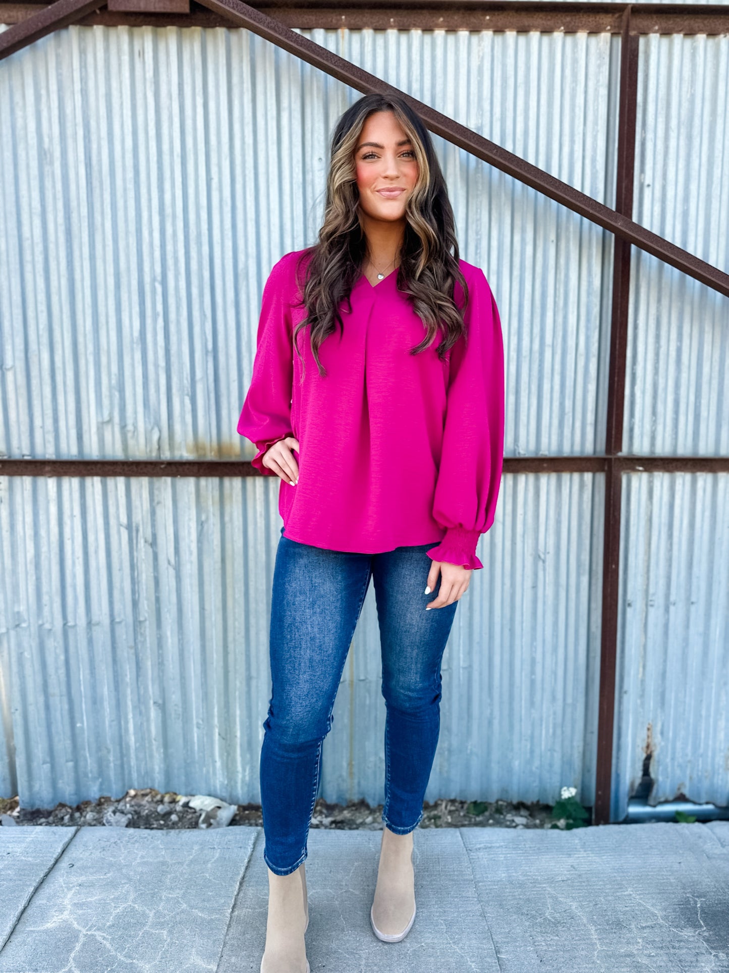 Arlo Woven Blouse - Magenta
