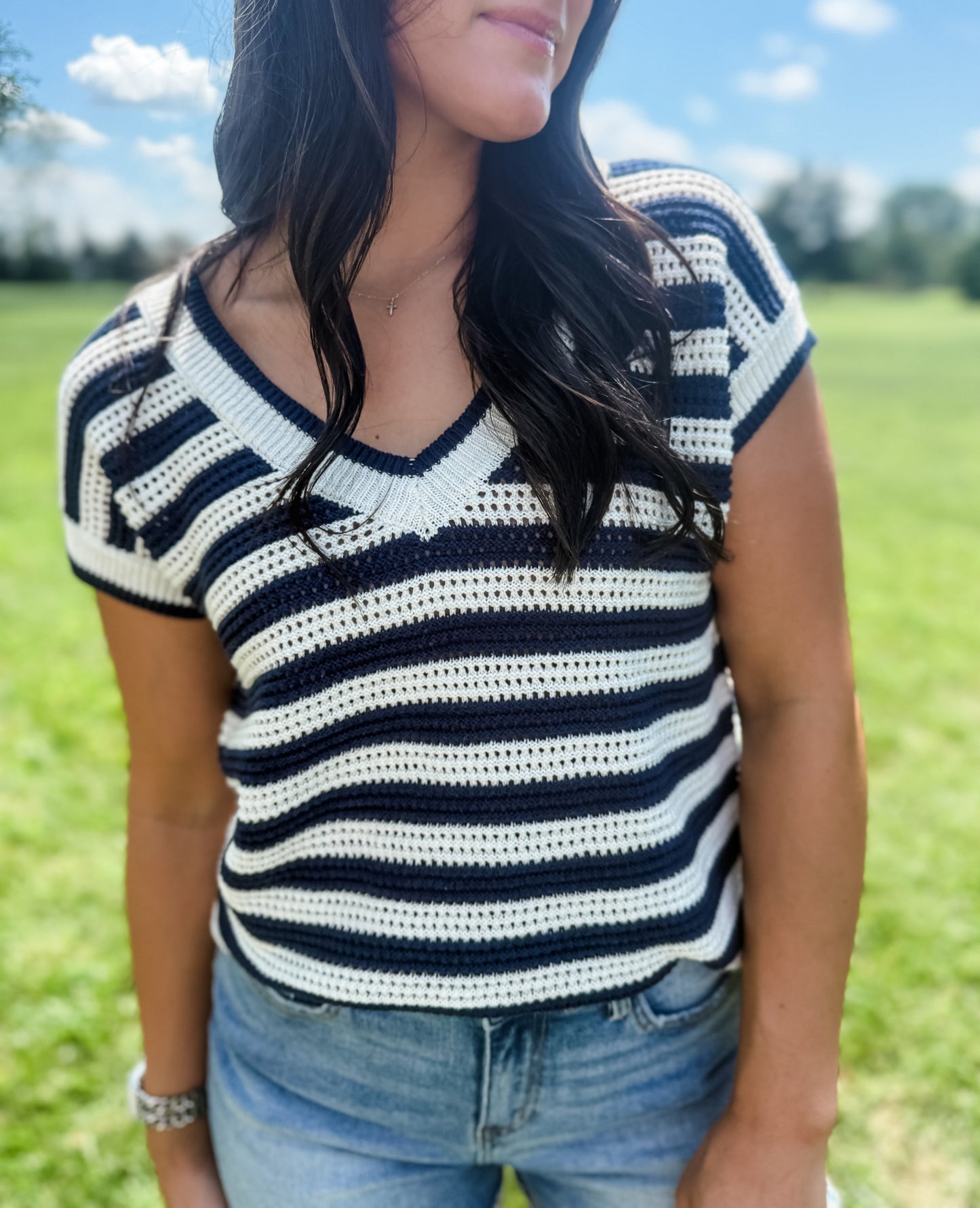 Paint the Town Blue Sweater Top - Navy