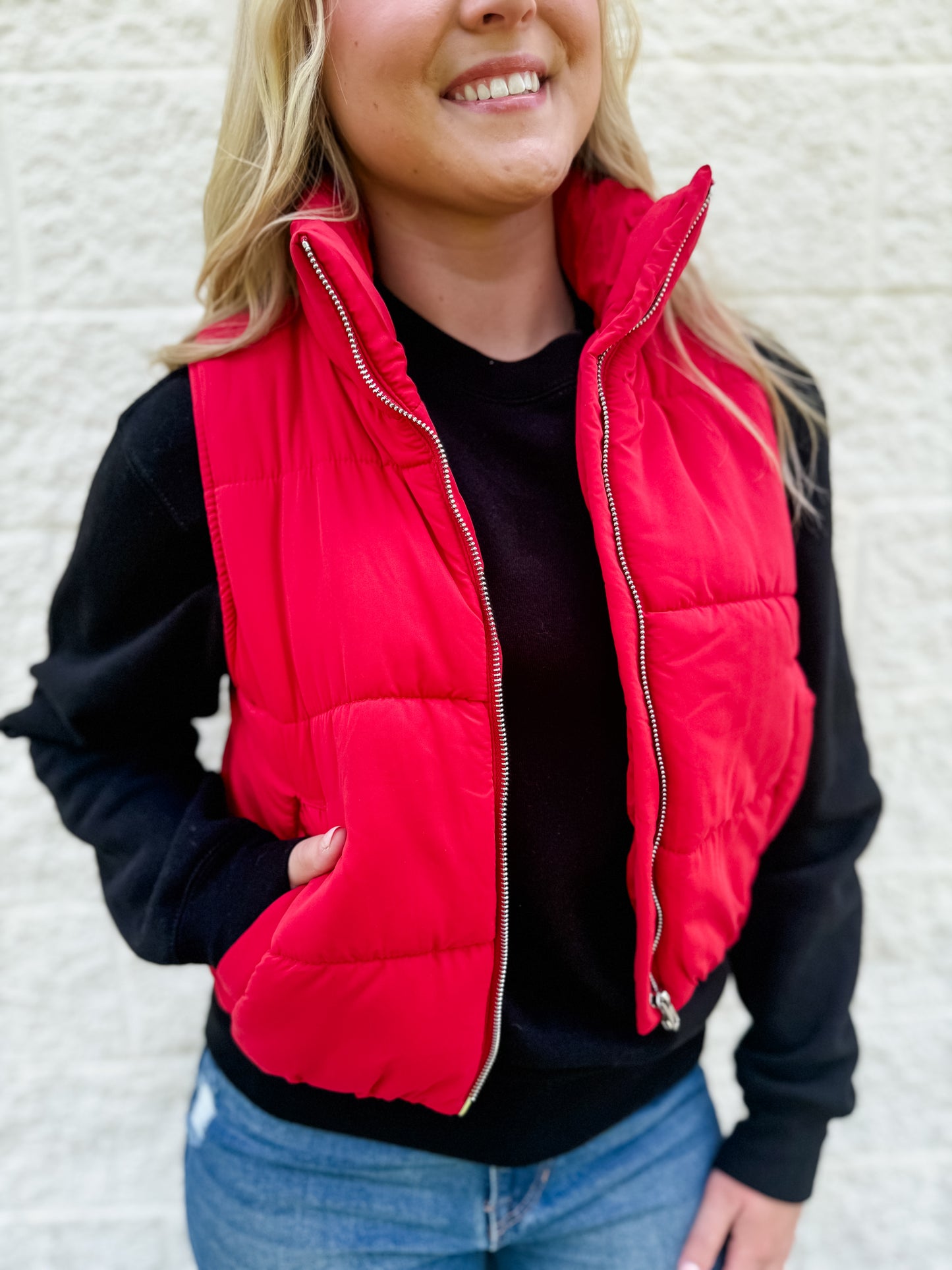 I Want More Puffer Vest - Ruby
