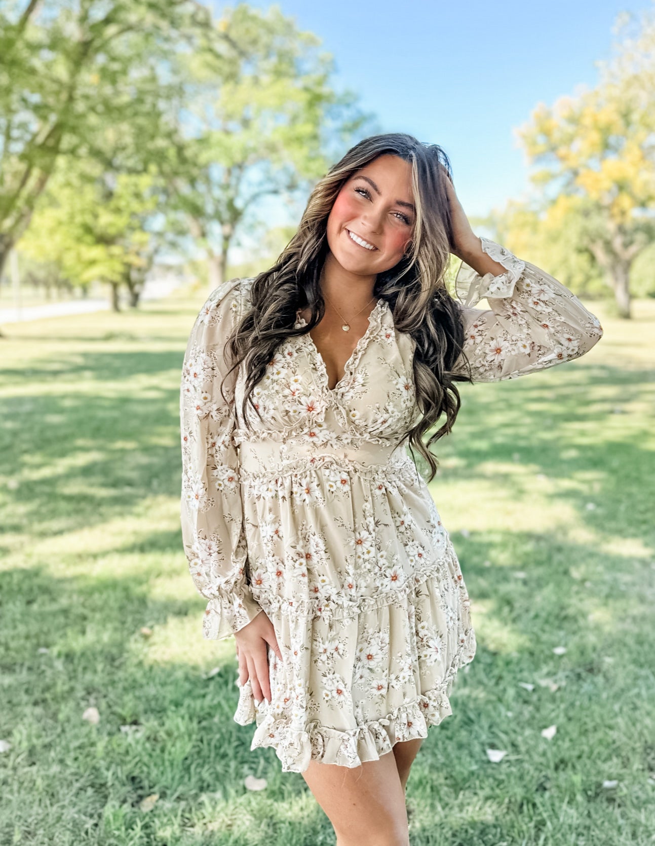 Beth Vintage Floral Mini Dress - Taupe