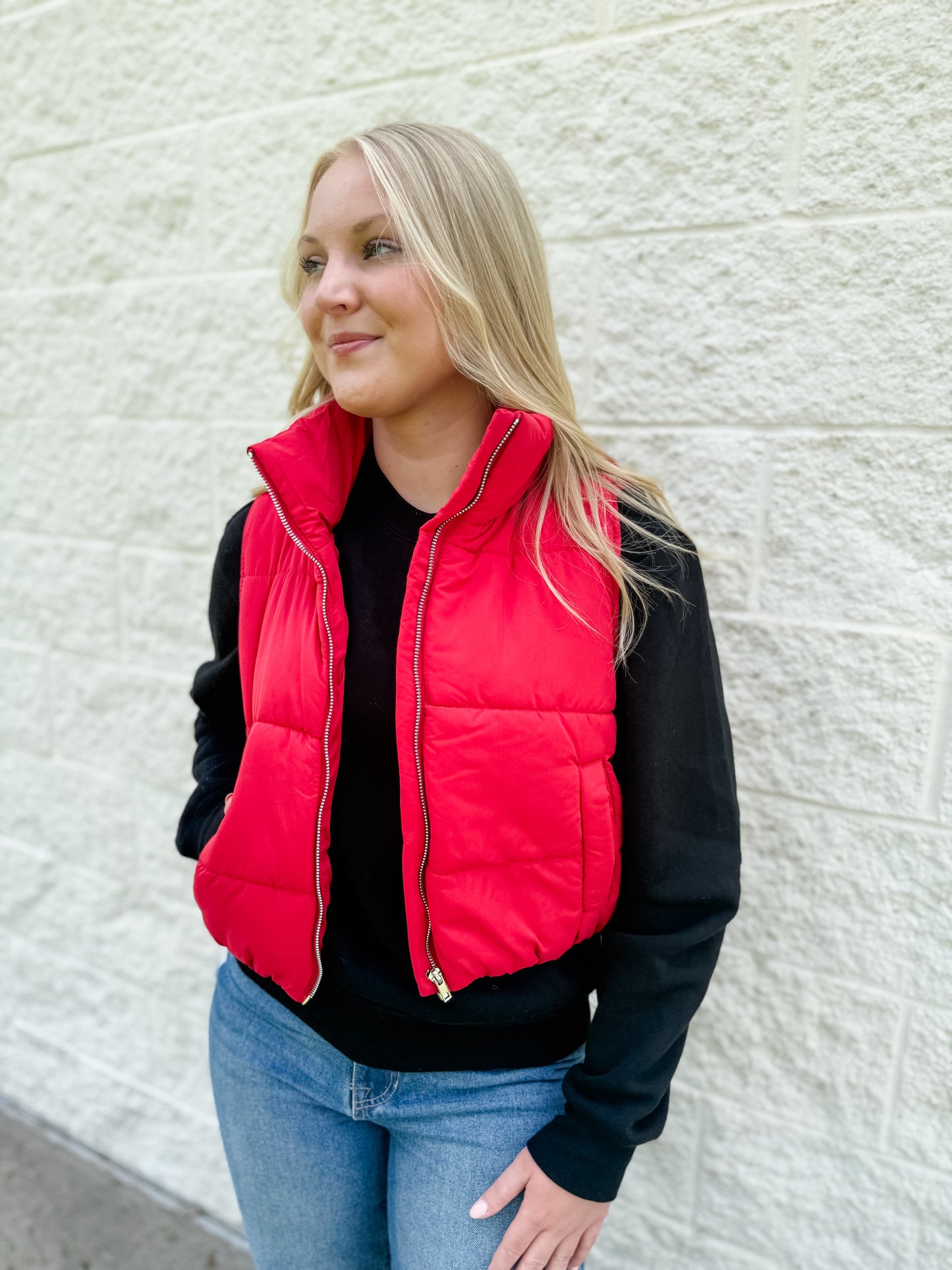 I Want More Puffer Vest - Ruby