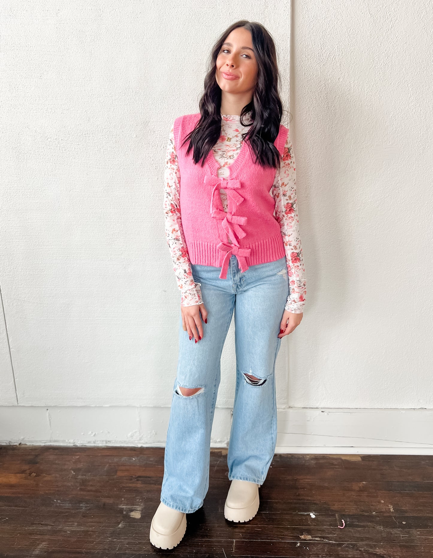 Bow of My Heart Sweater Vest - Pink