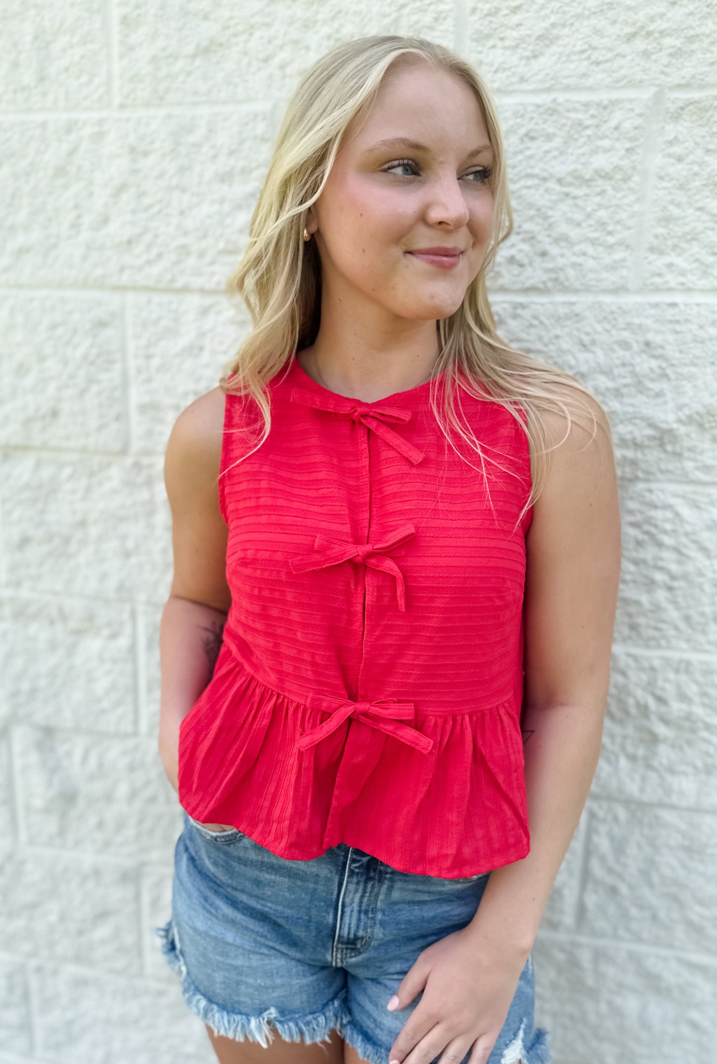 River Sleeveless Triple Bow Top